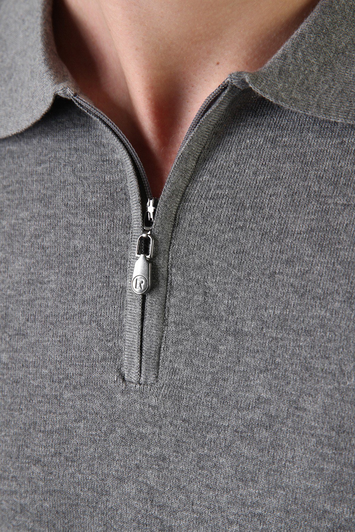 Ferraro Gri Fermuarlı Polo Yaka %100 Pamuk Erkek Triko T-Shirt