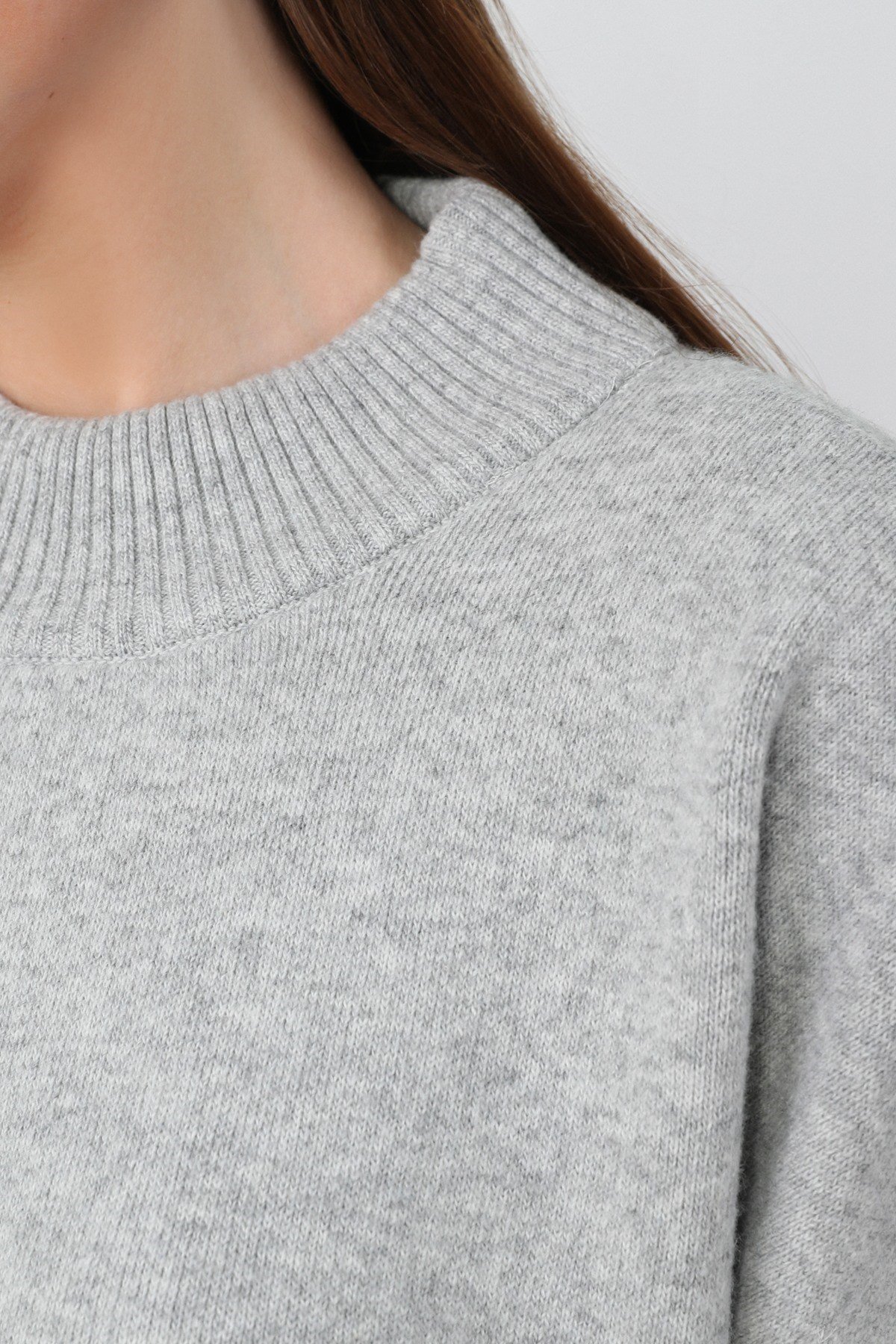 Ferraro Gri Kol Detaylı Yarım Balıkçı Yaka Kaşmirli Kadın Triko Kazak