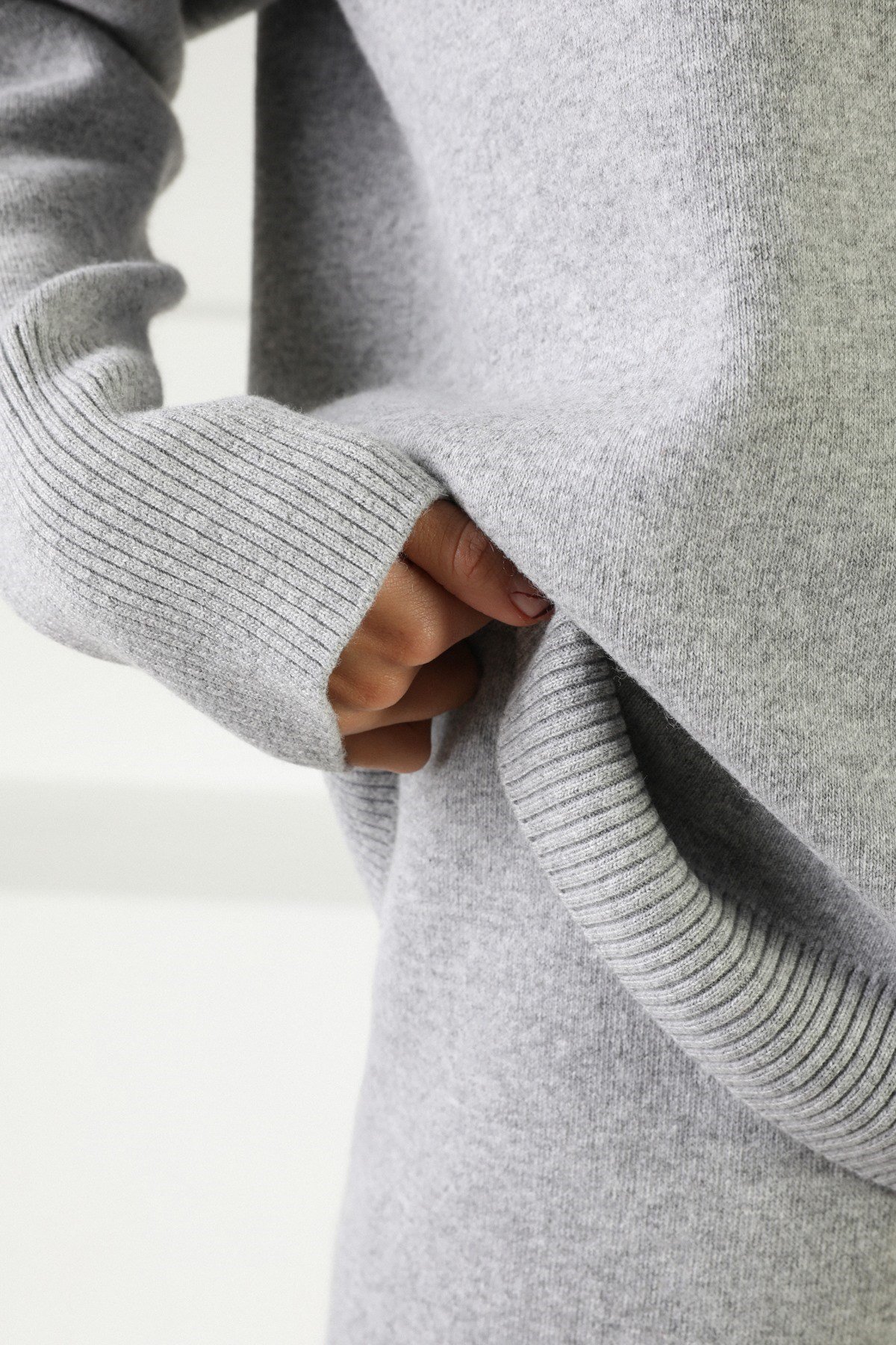 Ferraro Gri Uzun Kollu Polo Yaka Kaşmirli Kadın Triko Kazak