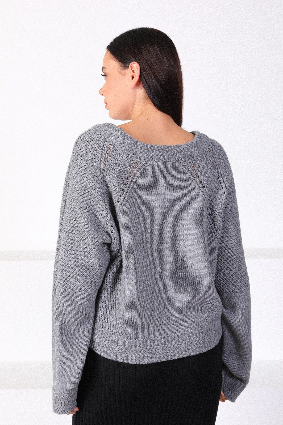 Ferraro Gri Yuvarlak Yaka Yünlü Kadın Triko Kazak