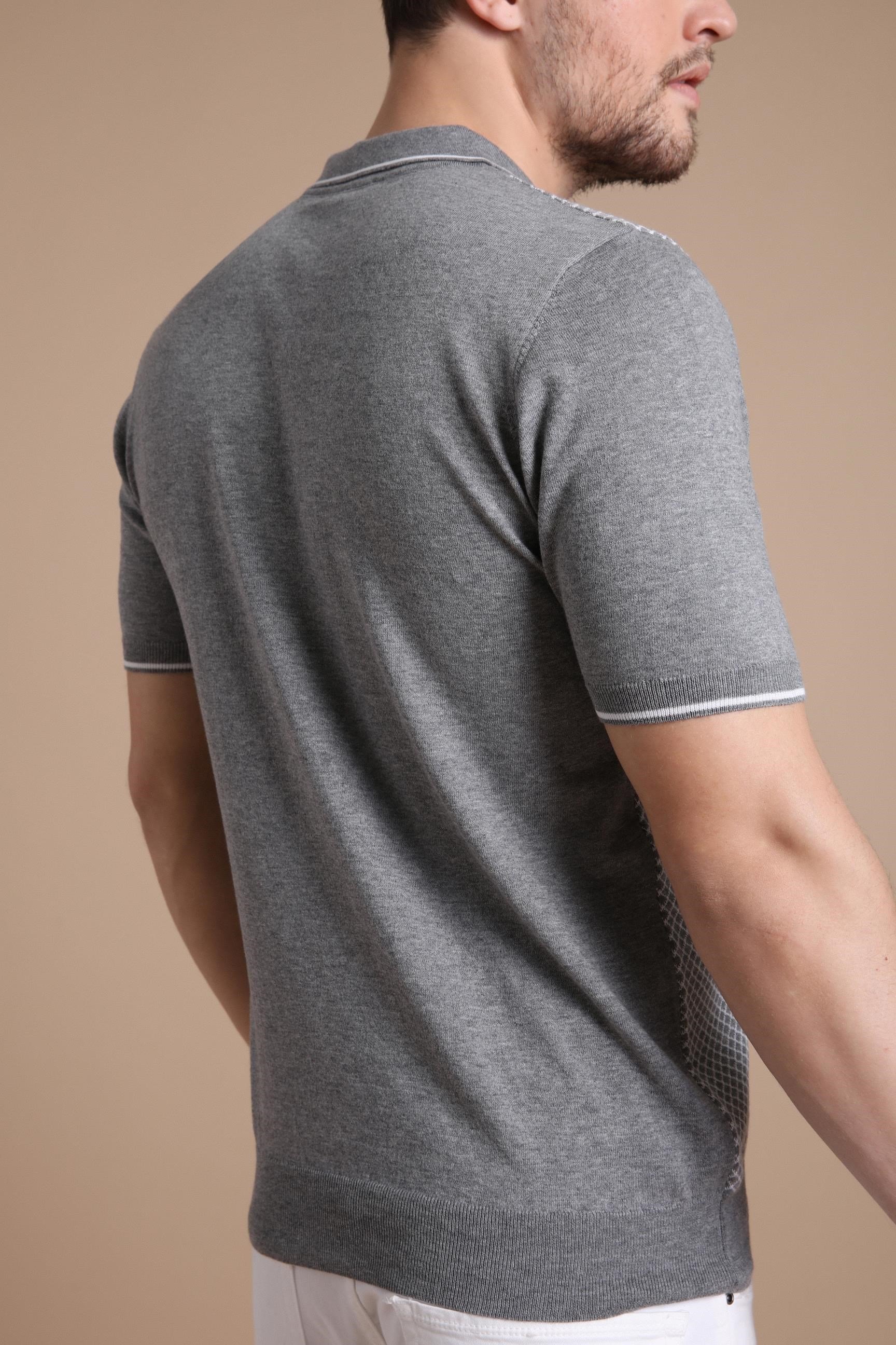 Ferraro Gri/Beyaz Polo Yaka Düğmeli Erkek Pamuk Triko T-Shirt