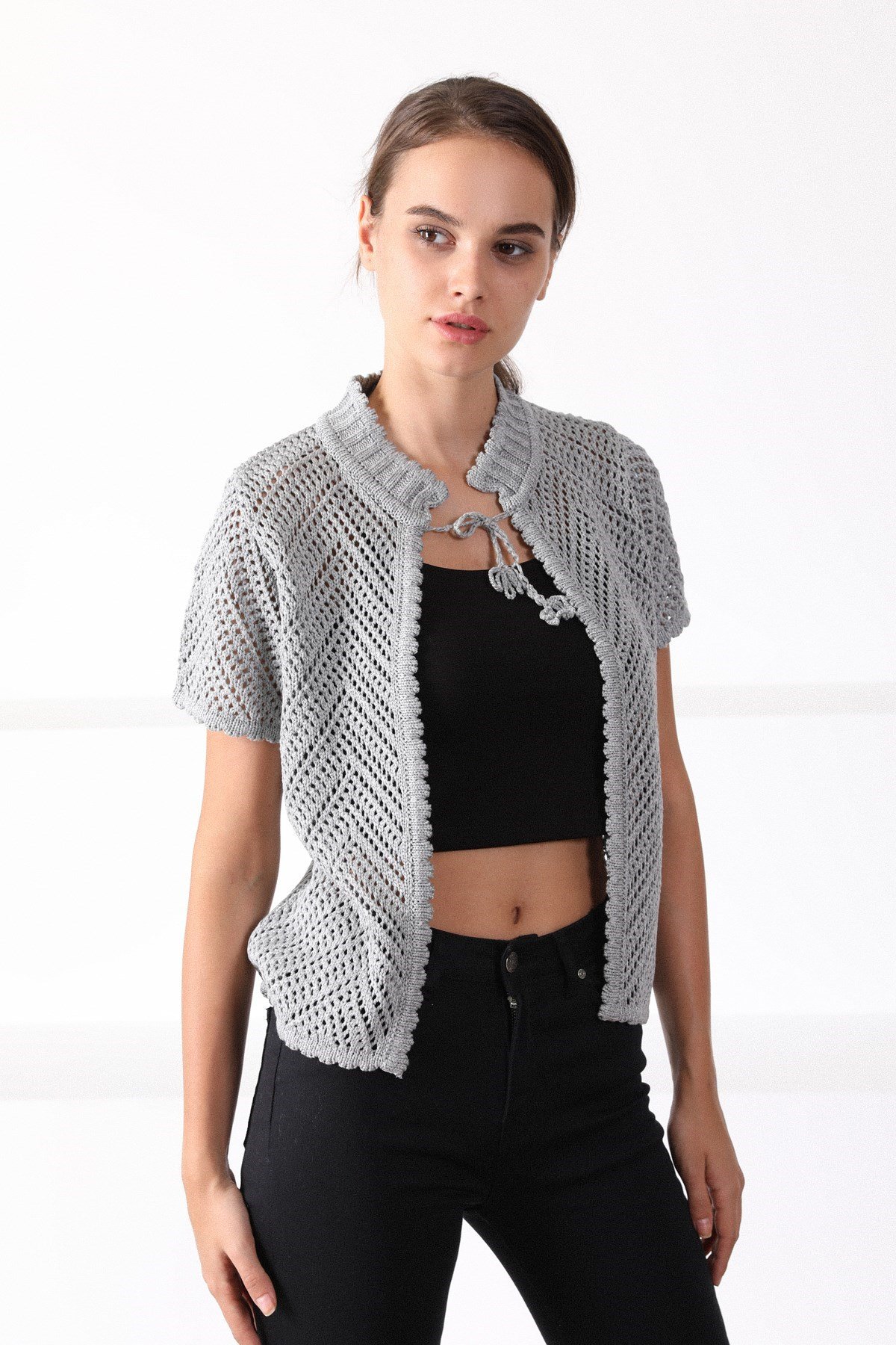 Ferraro Grimelanj Yuvarlak Yaka Pamuklu Kadın Triko Hırka