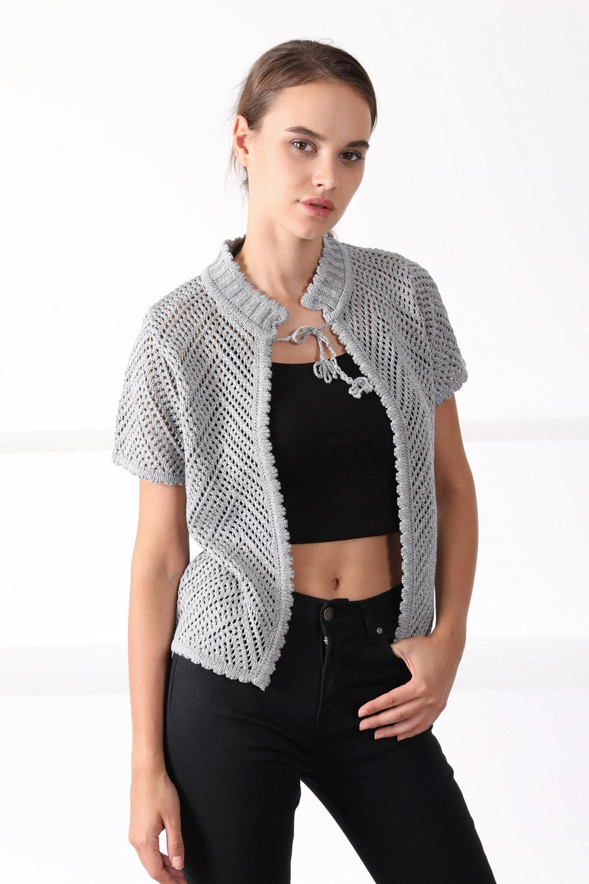 Ferraro Grimelanj Yuvarlak Yaka Pamuklu Kadın Triko Hırka