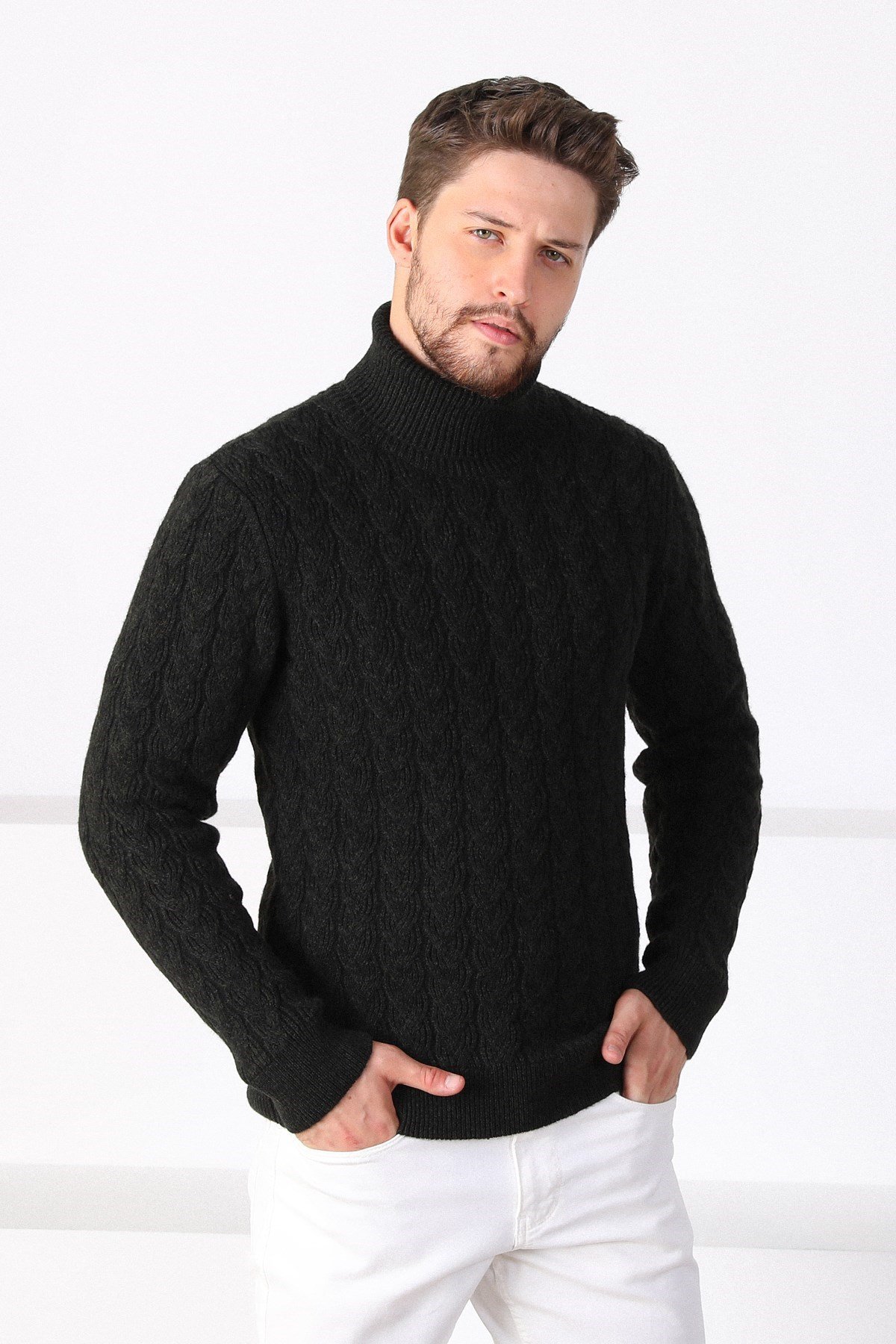 Ferraro Haki Balıkçı Yaka Erkek Triko Kazak