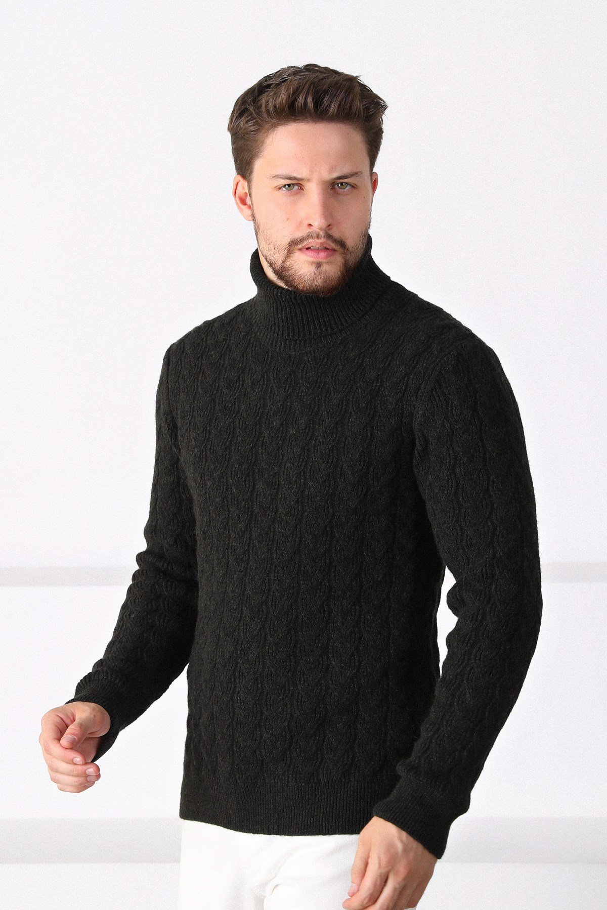 Ferraro Haki Balıkçı Yaka Erkek Triko Kazak