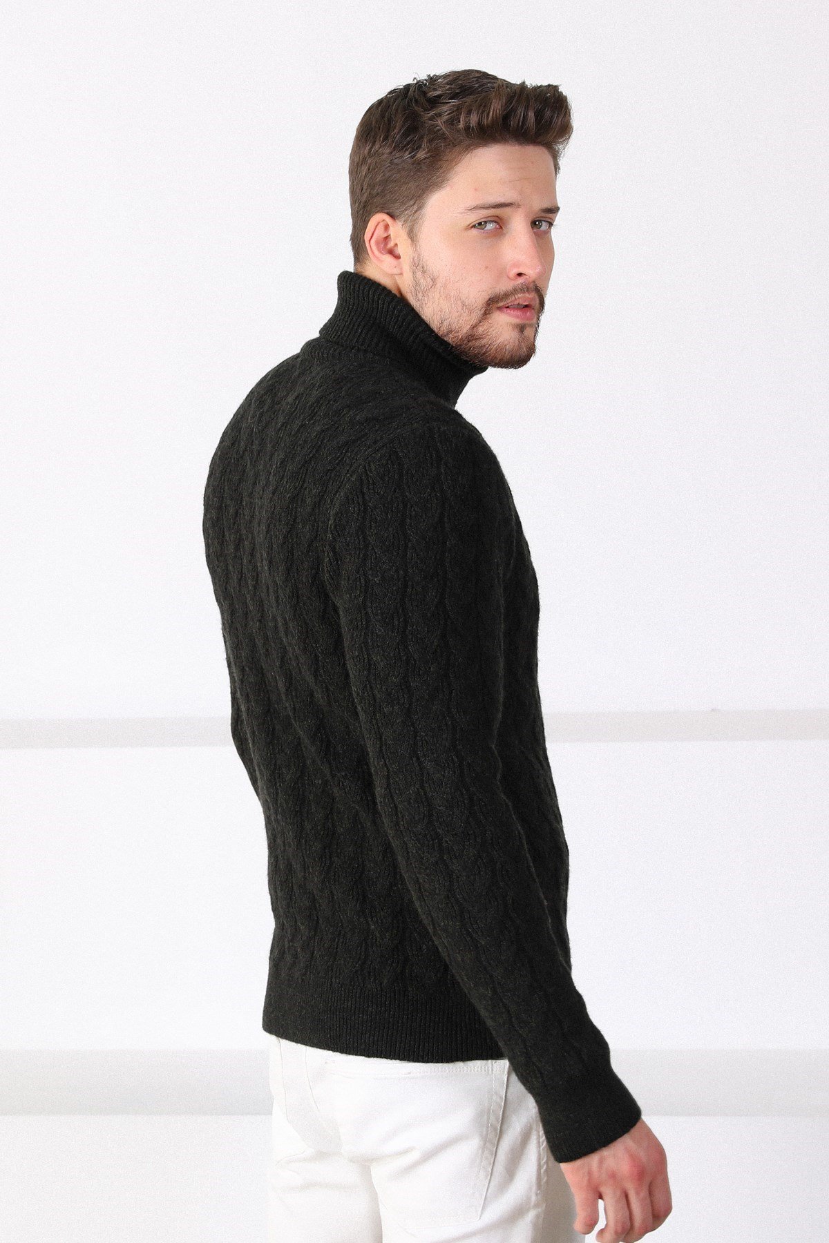 Ferraro Haki Balıkçı Yaka Erkek Triko Kazak