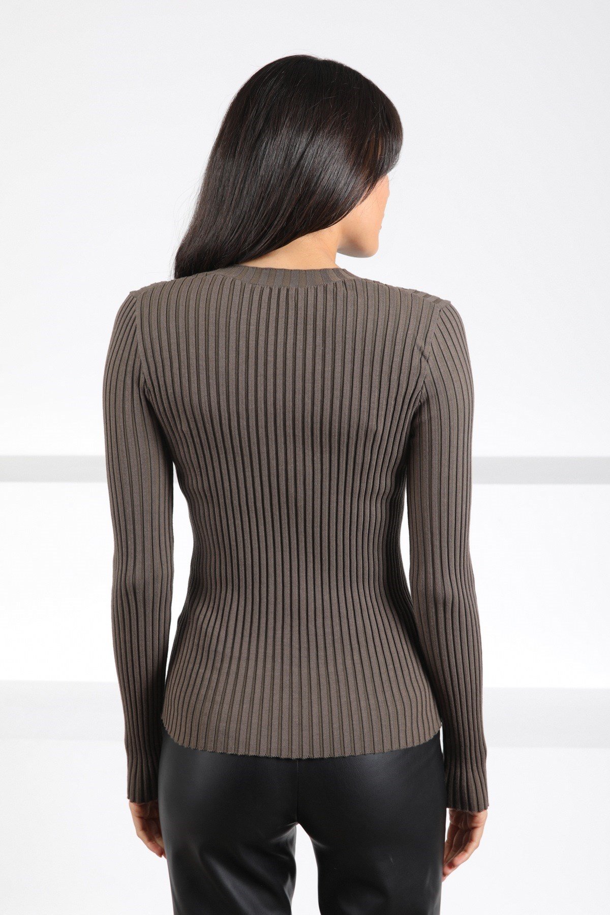 Ferraro Haki Bisiklet Yaka Pamuklu Kadın Triko Kazak