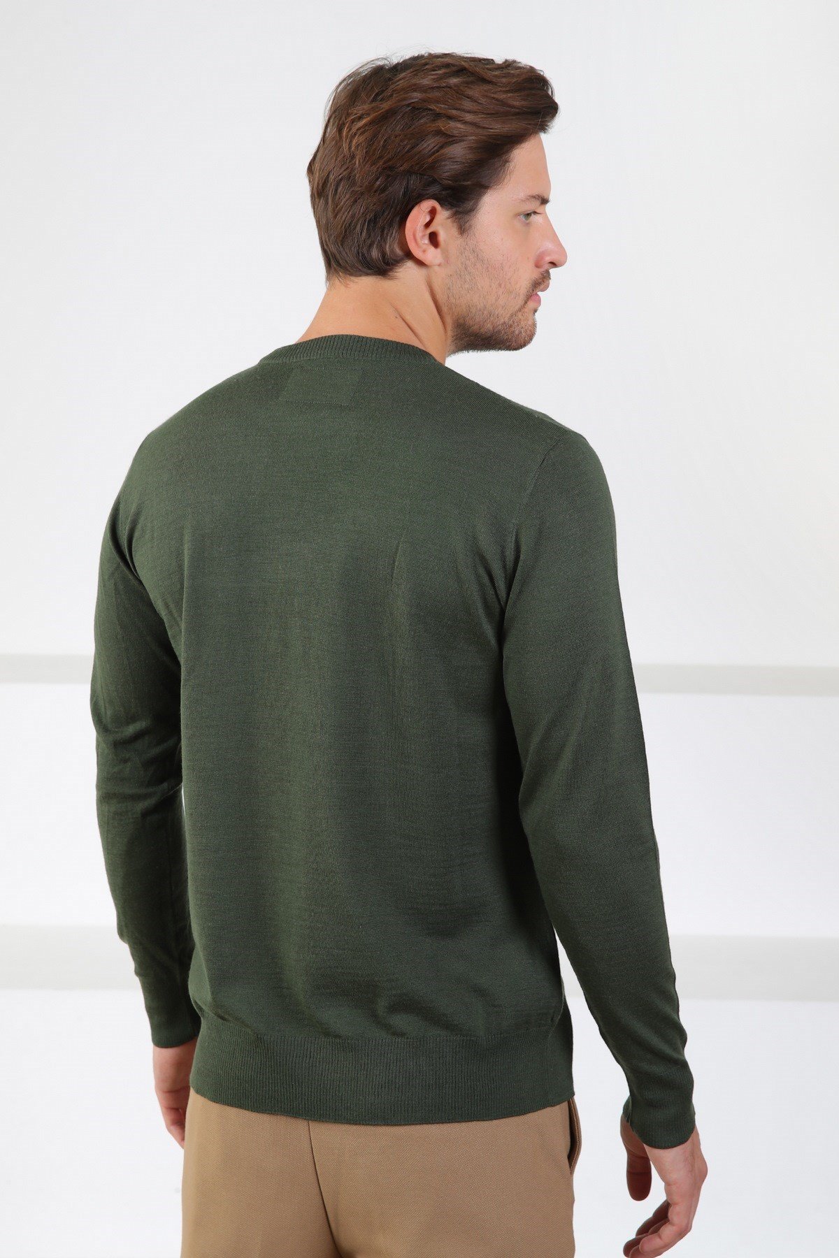 Ferraro Haki Bisiklet Yaka Superfine Erkek Triko Kazak