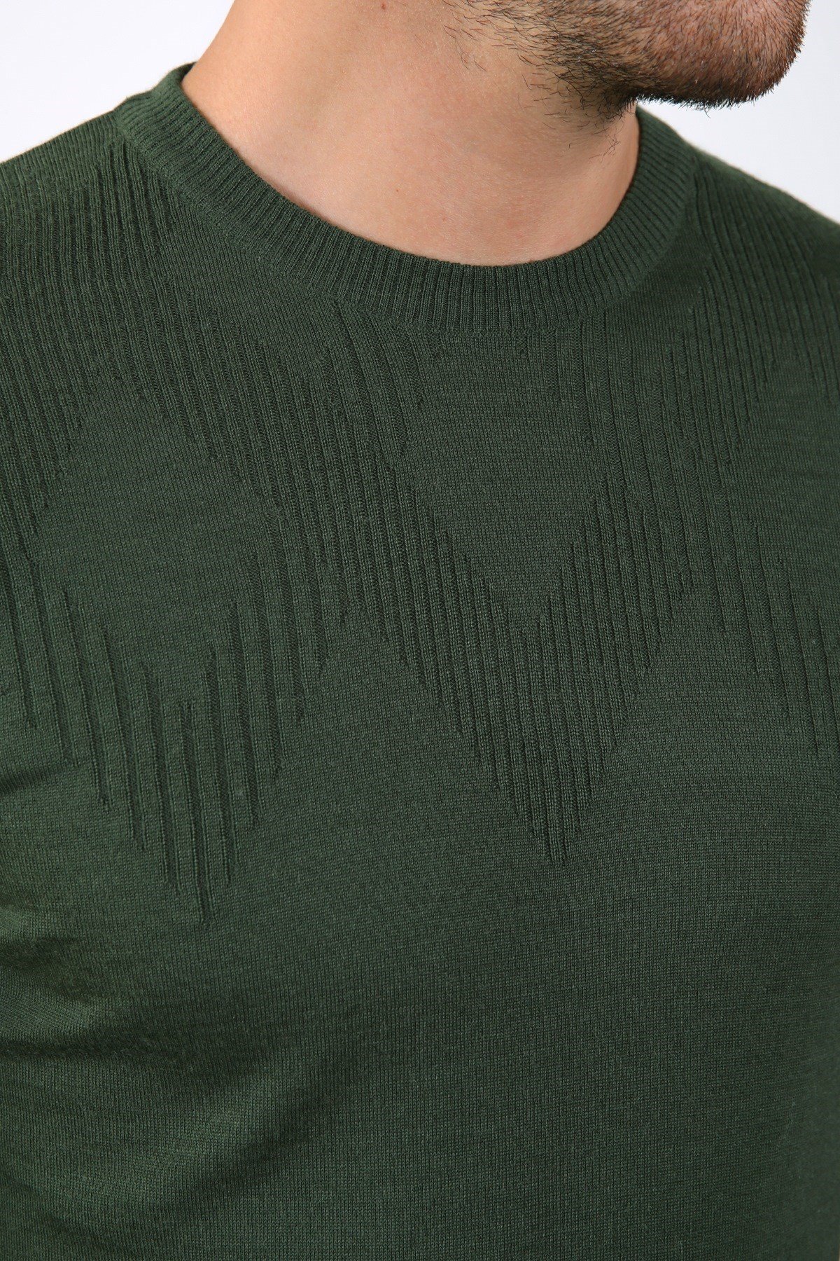 Ferraro Haki Bisiklet Yaka Superfine Erkek Triko Kazak