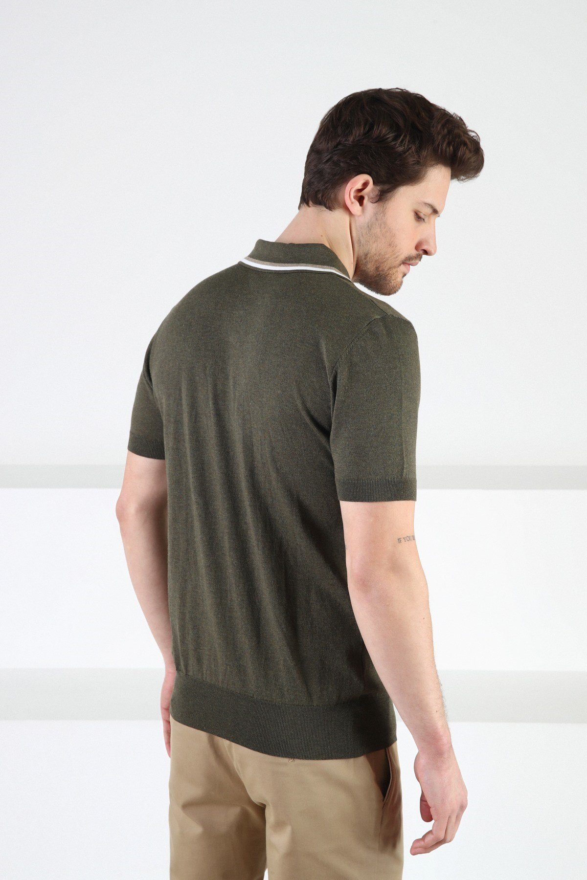 Ferraro Haki Düğmeli Polo Yaka %100 Pamuk Erkek Triko T-Shirt