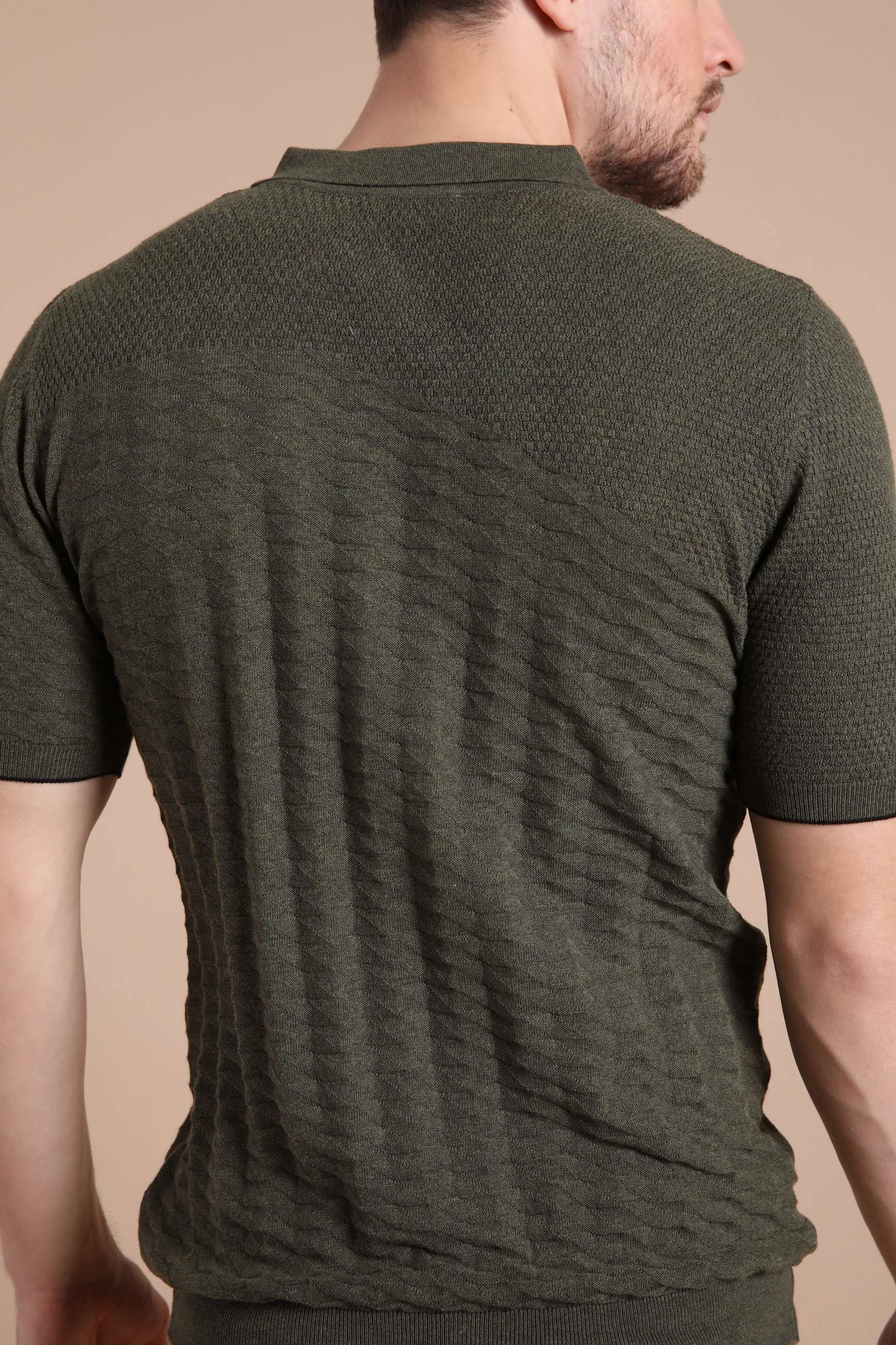 Ferraro Haki Polo Yaka Fermuarlı Erkek Pamuk Triko T-Shirt