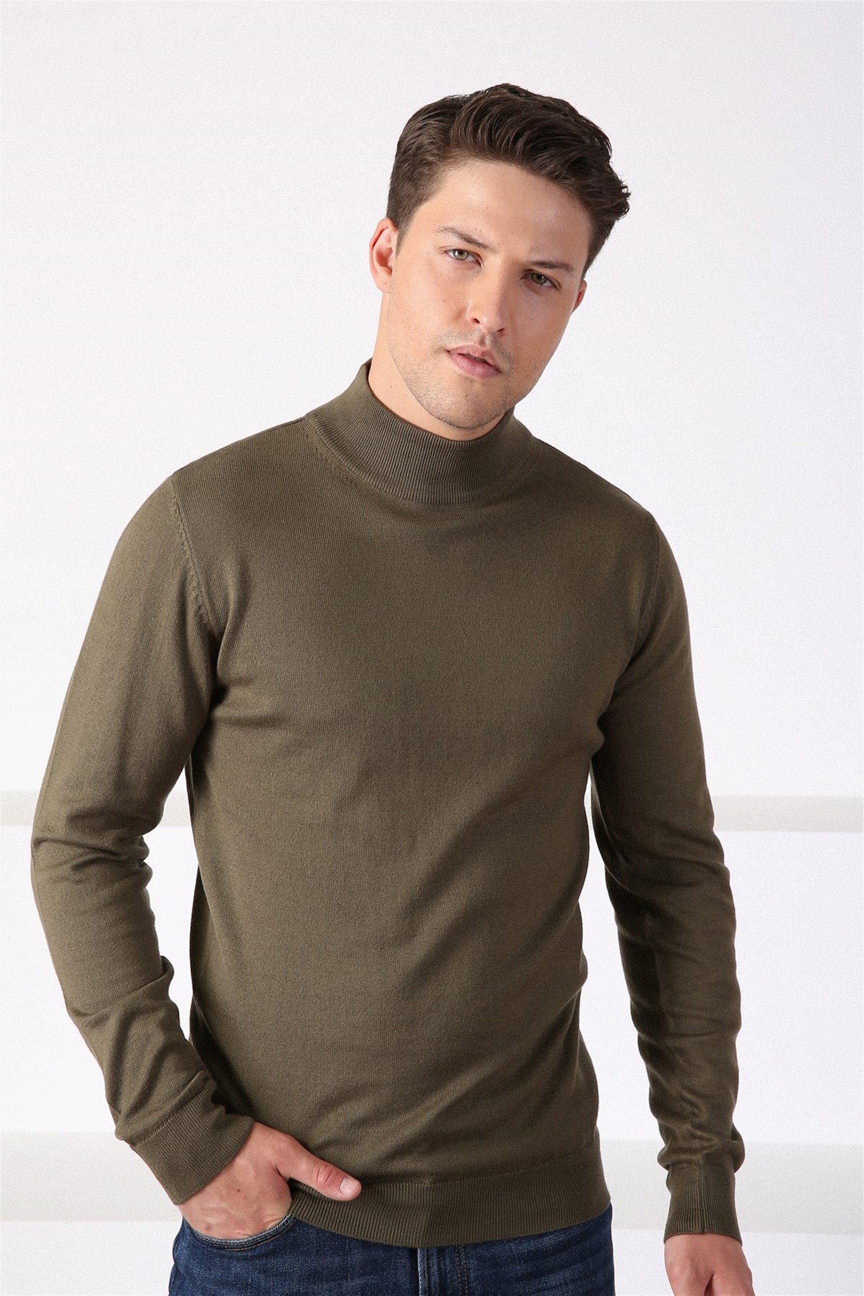 Ferraro Haki Yarım Balıkçı Yaka Erkek Pamuk Kazak