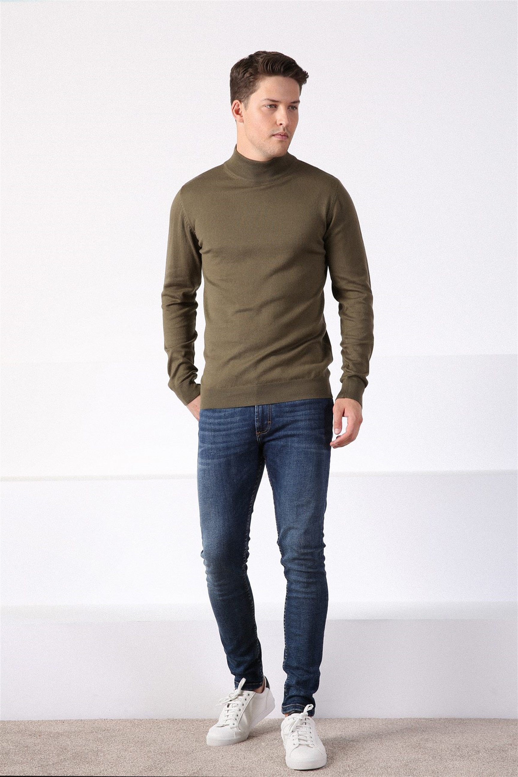 Ferraro Haki Yarım Balıkçı Yaka Erkek Pamuk Kazak