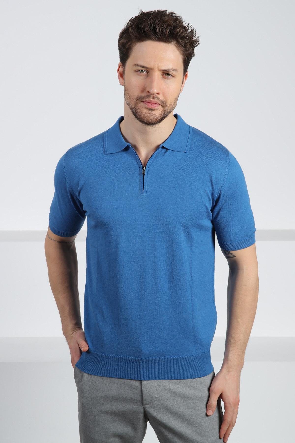 Ferraro Havacı Polo Yaka Fermuarlı Erkek Pamuk Triko T-Shirt