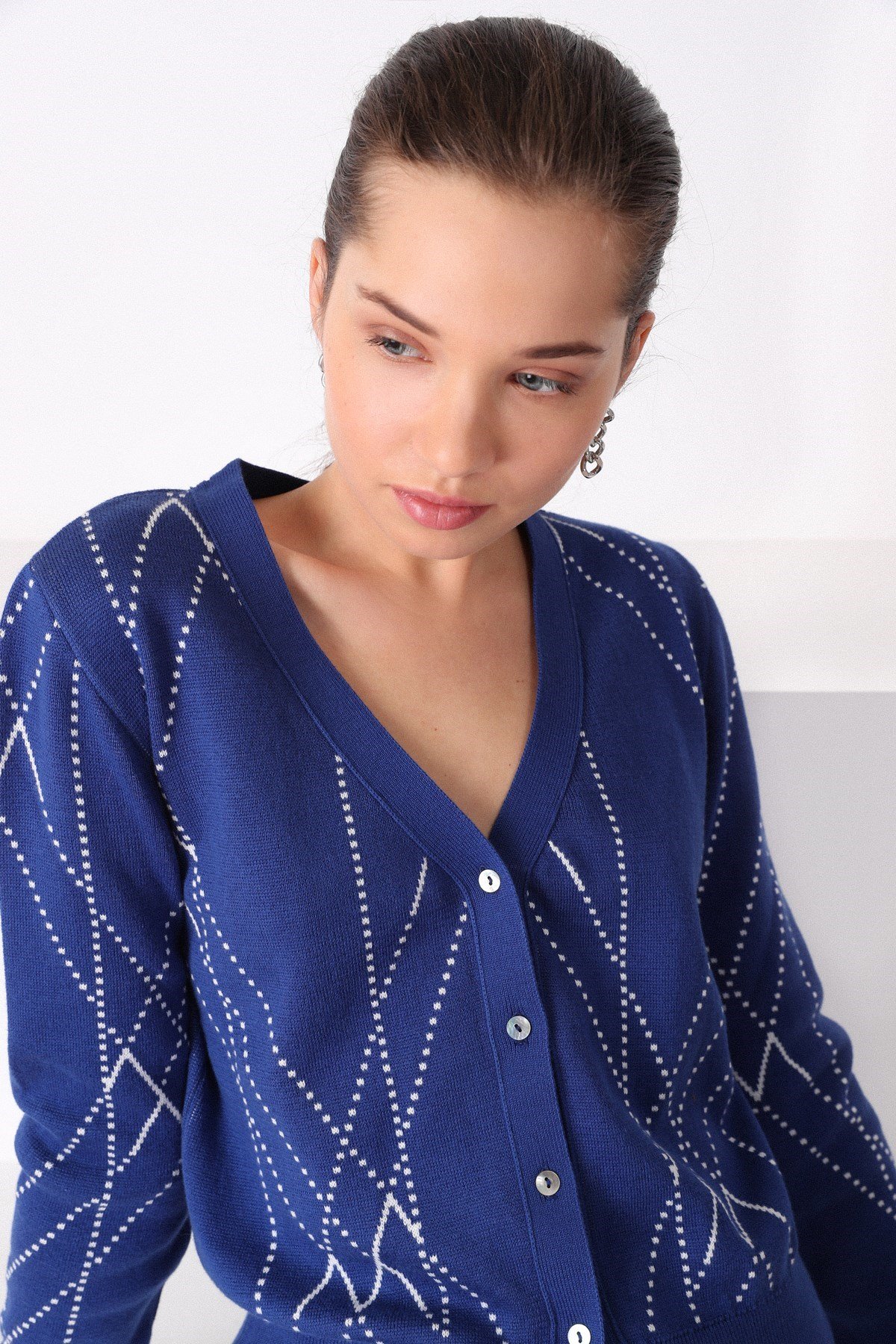 Ferraro HipBlue Çizgili Pamuk Kadın Triko Hırka