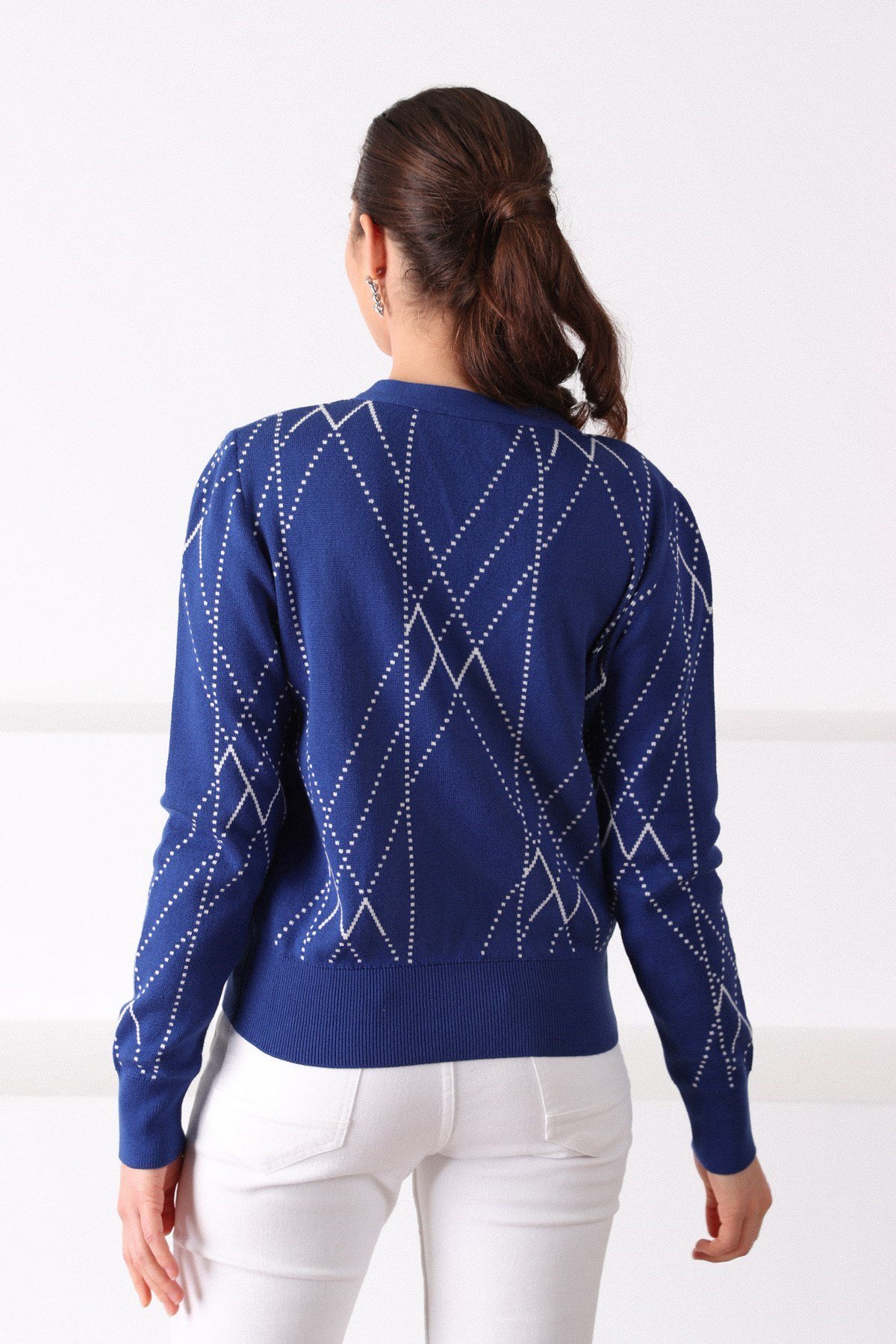 Ferraro HipBlue Çizgili Pamuk Kadın Triko Hırka