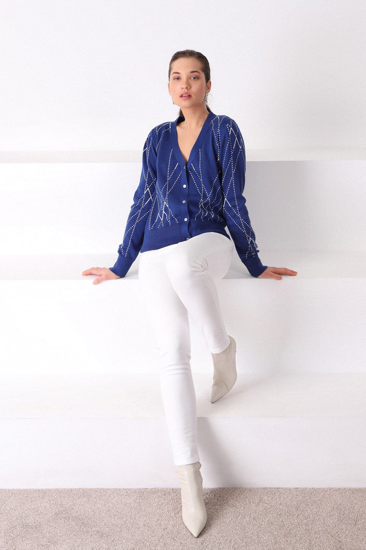 Ferraro HipBlue Çizgili Pamuk Kadın Triko Hırka