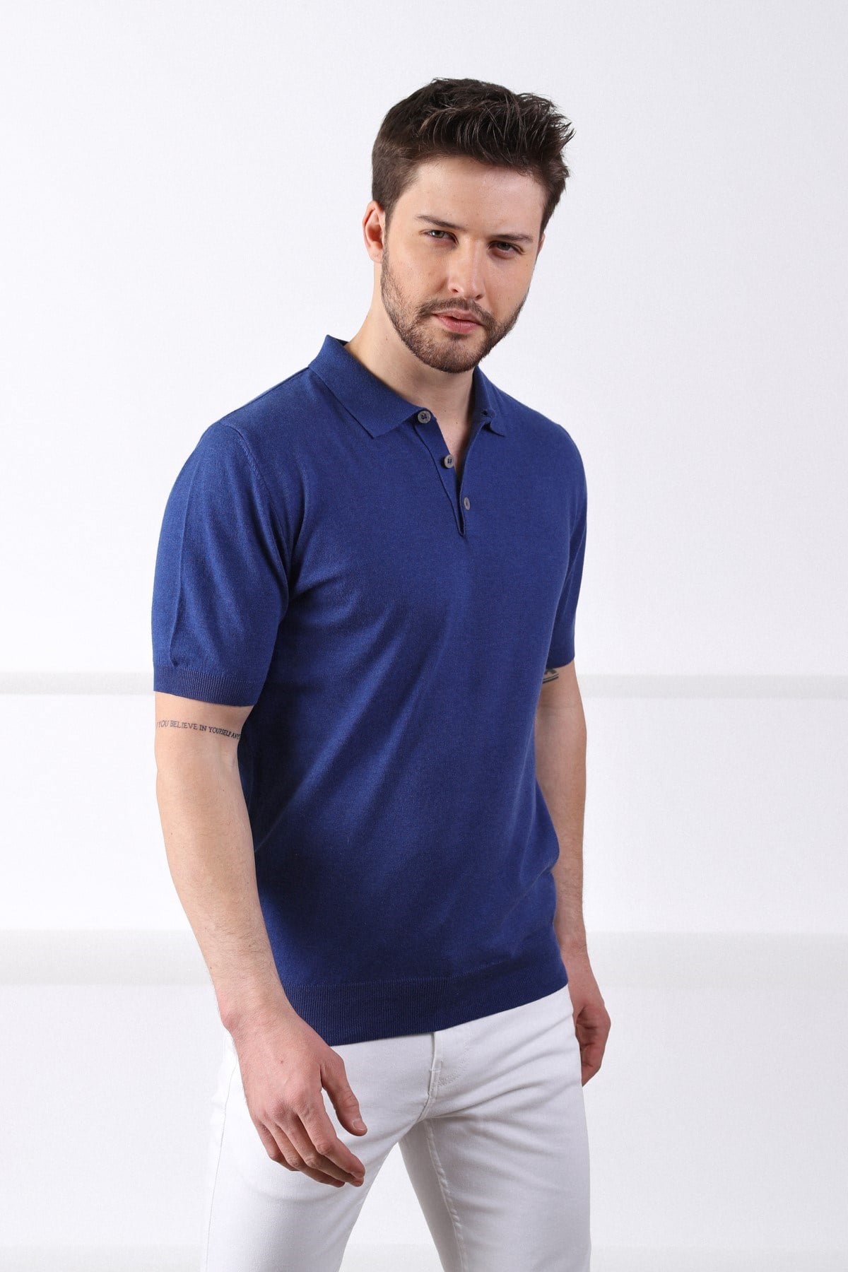 Ferraro İndigo Polo Yaka Düz Renk Erkek Pamuk Triko T-Shirt