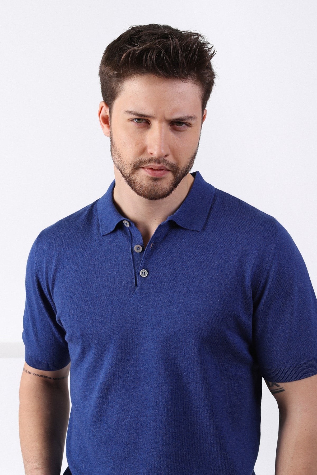 Ferraro İndigo Polo Yaka Düz Renk Erkek Pamuk Triko T-Shirt