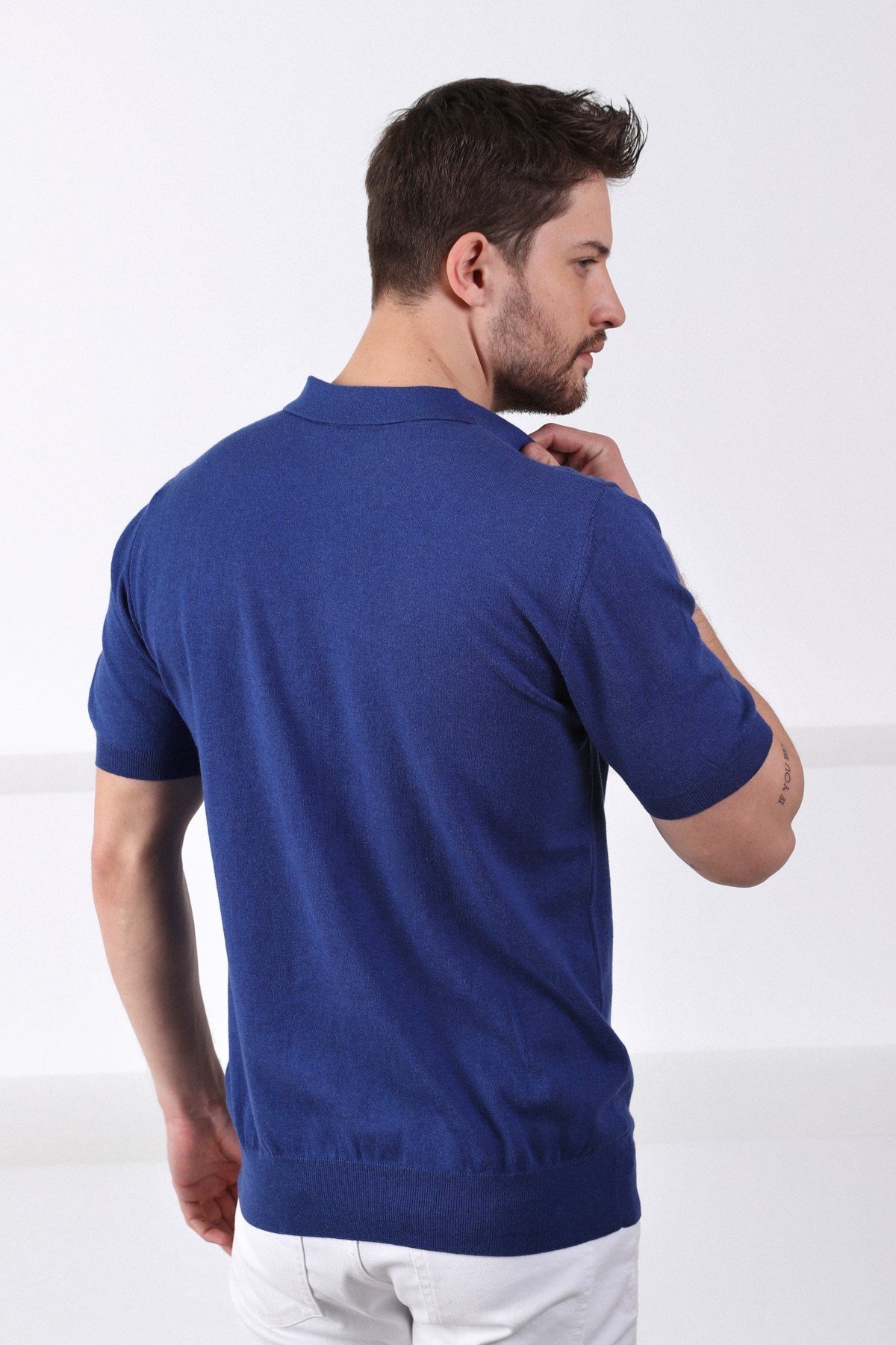 Ferraro İndigo Polo Yaka Düz Renk Erkek Pamuk Triko T-Shirt