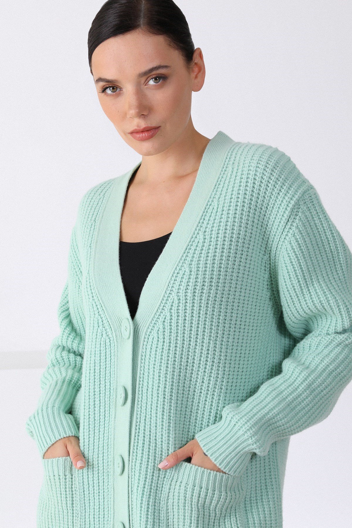 Ferraro İnfo Kuzu Yünü Oversize Kadın Triko Hırka