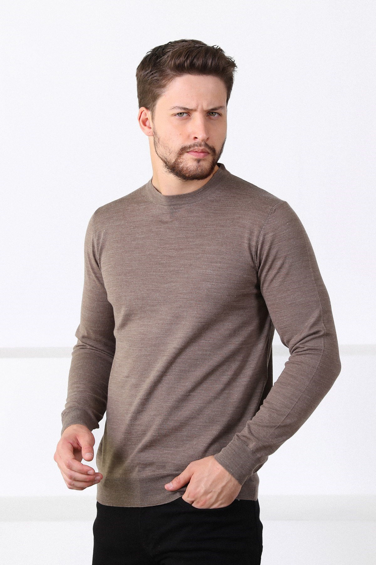 Ferraro K.Bej Bisiklet Yaka Erkek Triko Kazak