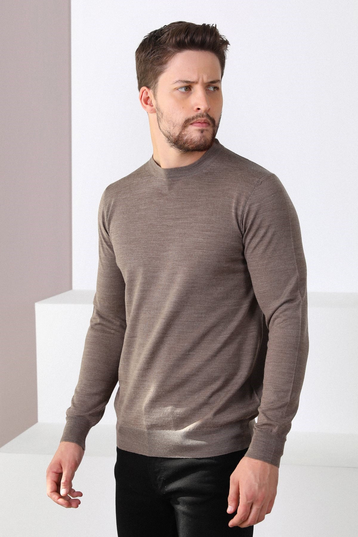 Ferraro K.Bej Bisiklet Yaka Erkek Triko Kazak