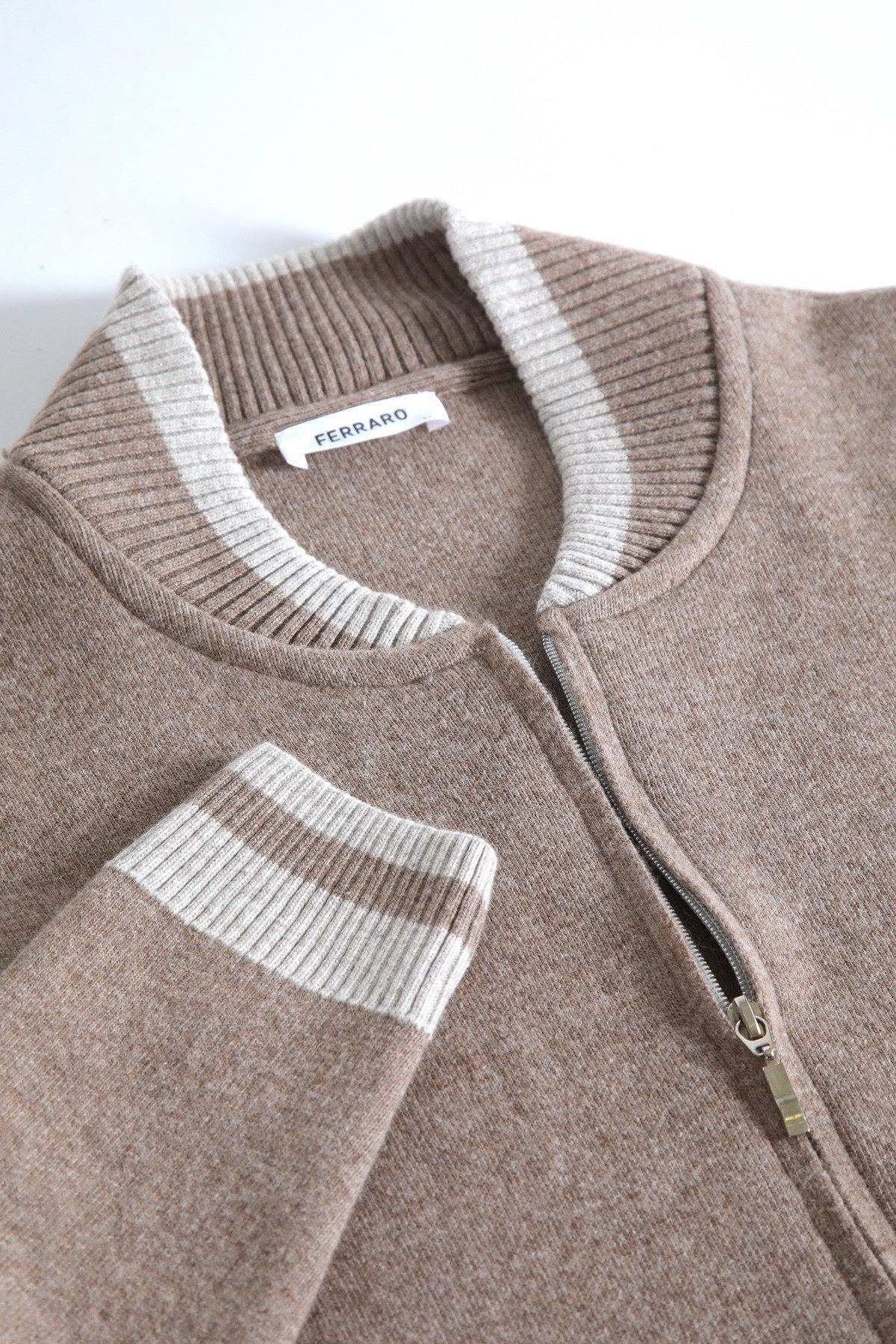 Ferraro K.Bej Bomber Yaka Kaşmirli Erkek Triko Hırka