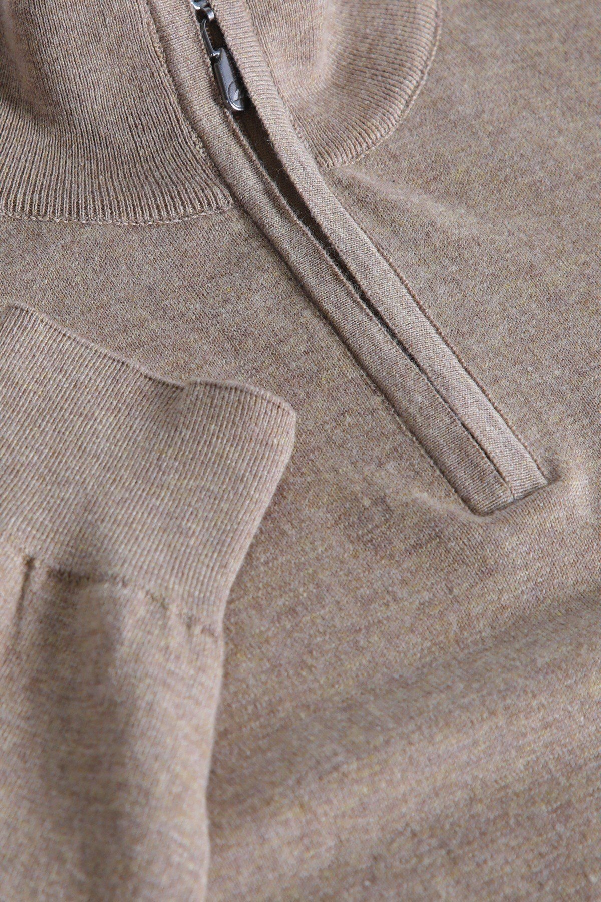 Ferraro K.Bej Dik Yaka Düz Renk Pamuk Erkek Kazak