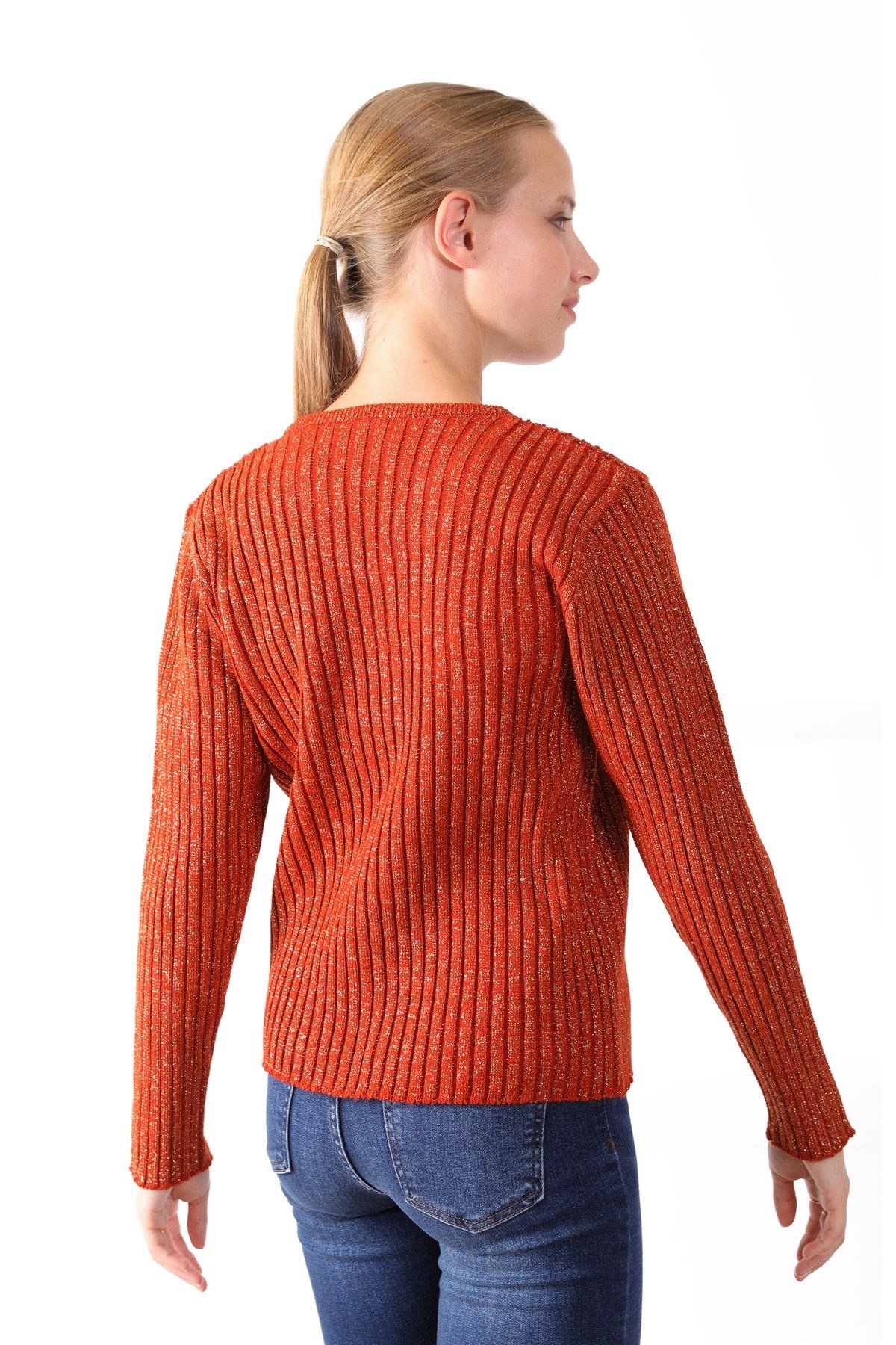 Ferraro K.Oranj V Yaka Kadın Triko Kazak