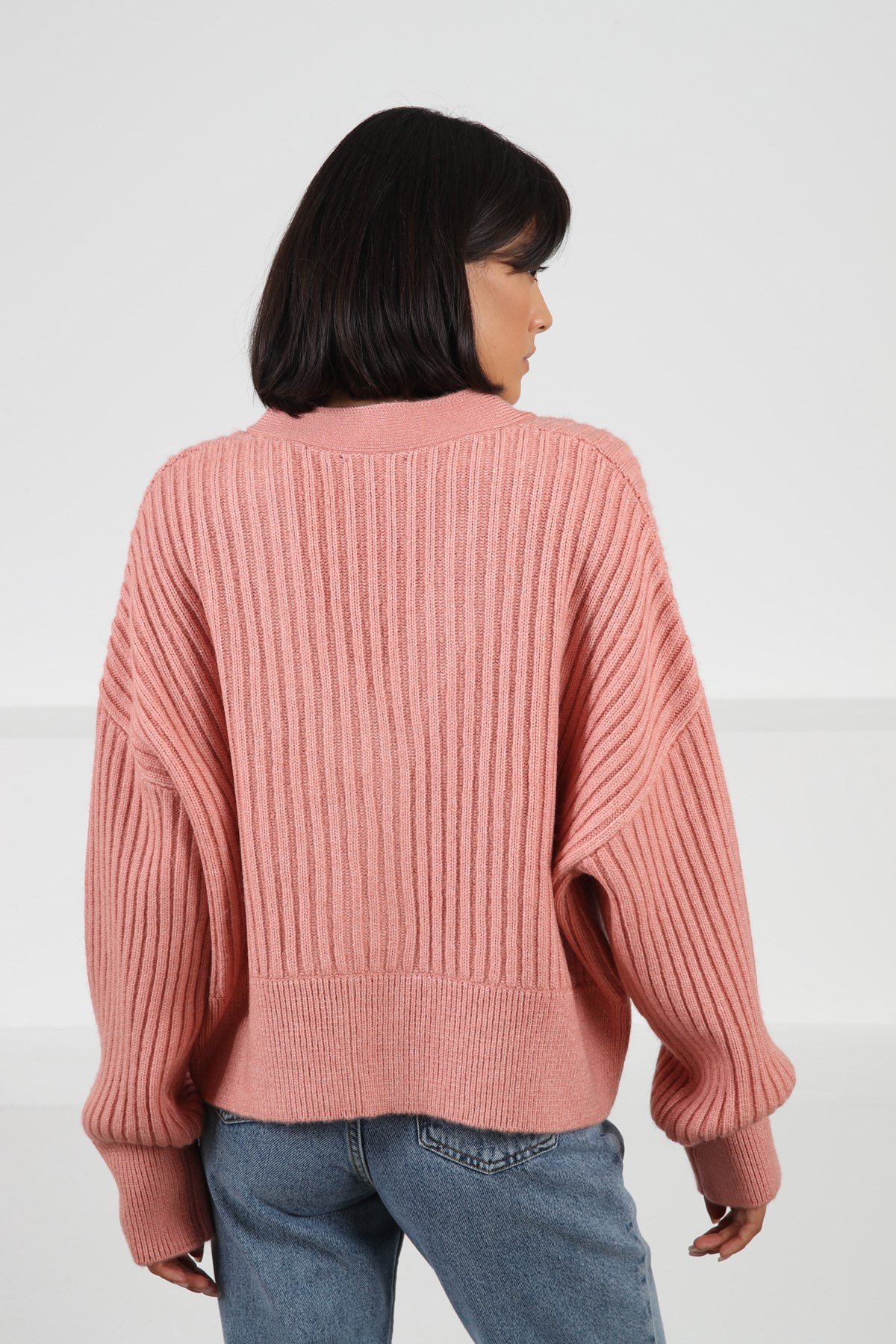 Ferraro K.Pembe Düşük Omuz Yün Kadın Triko Hırka