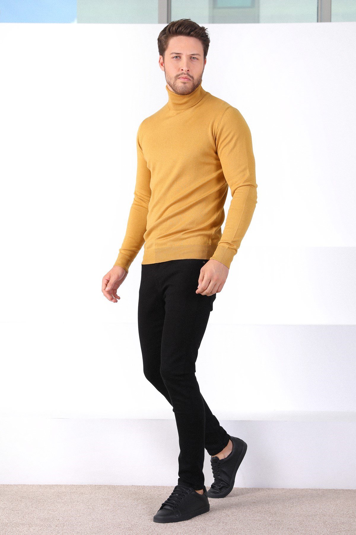 Ferraro K.Sarı Balıkçı Yaka Pamuk Kazak