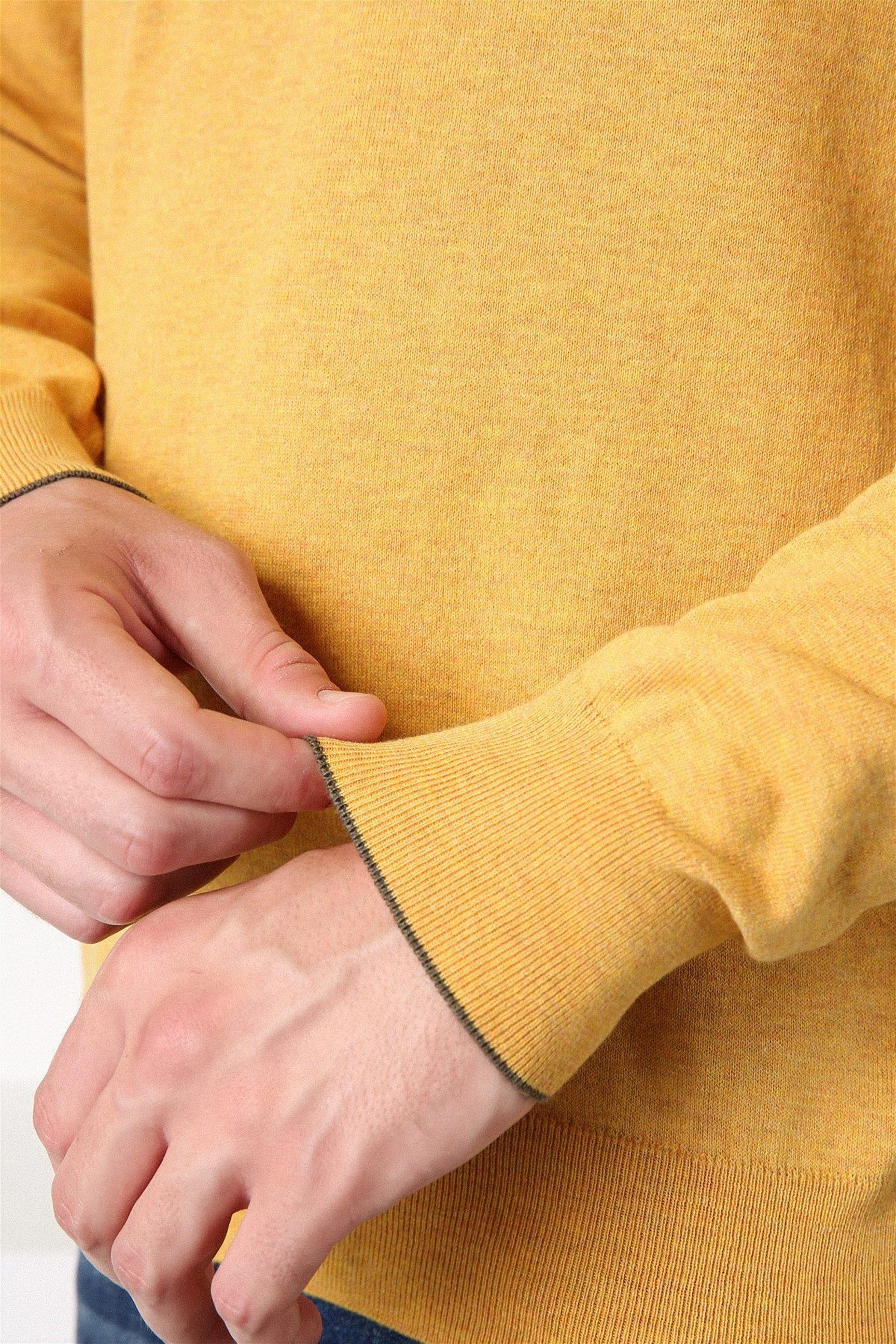 Ferraro K.Sarı Polo Yaka Fermuarlı Erkek Pamuk Kazak