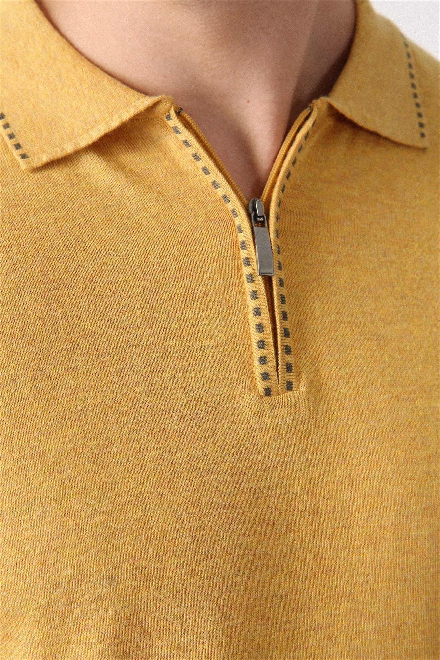 Ferraro K.Sarı Polo Yaka Fermuarlı Erkek Pamuk Kazak