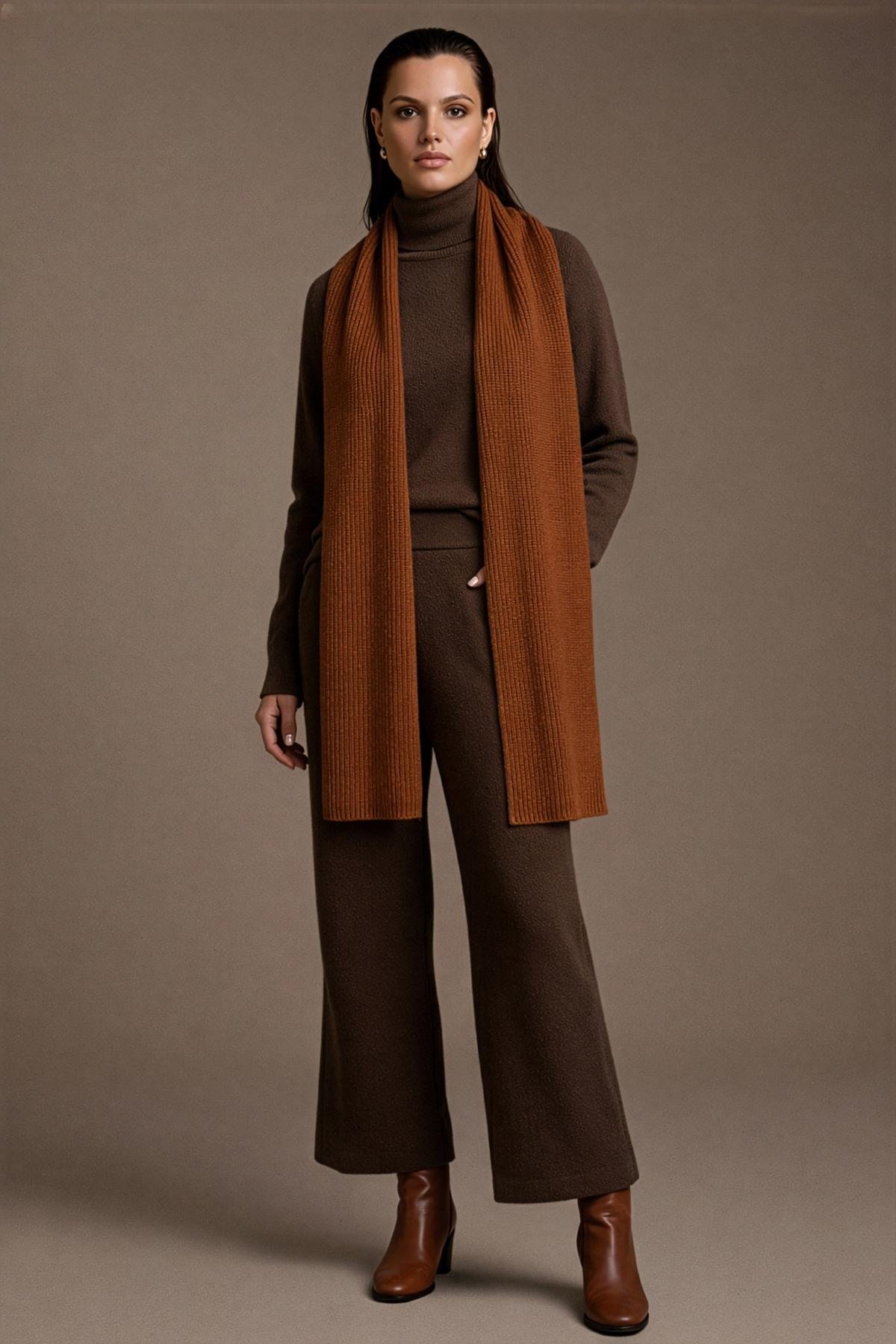 Ferraro Kahve %100 Kuzu Yünü Yumuşak Dokulu Kadın Triko Atkı