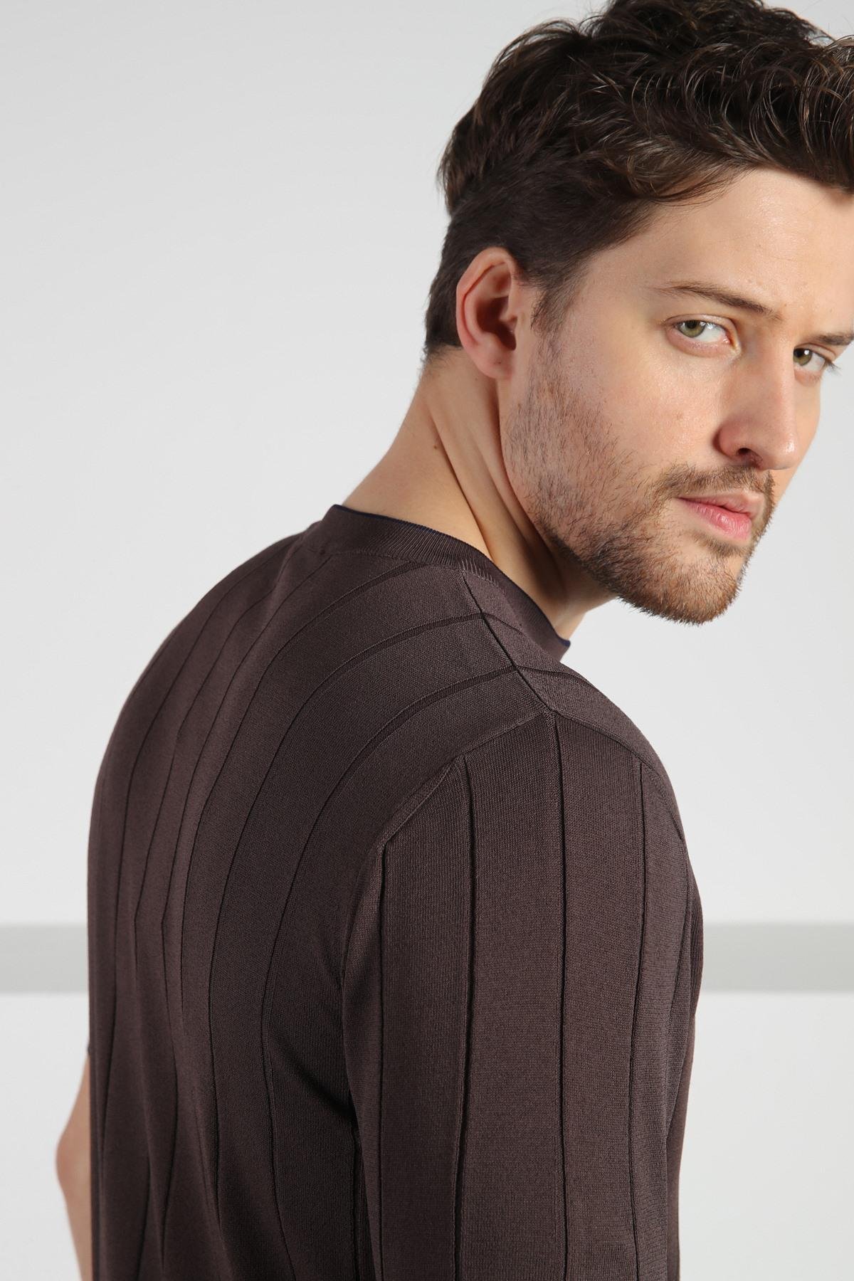 Ferraro Kahve Bisiklet Yaka Erkek Rayon Triko T-Shirt