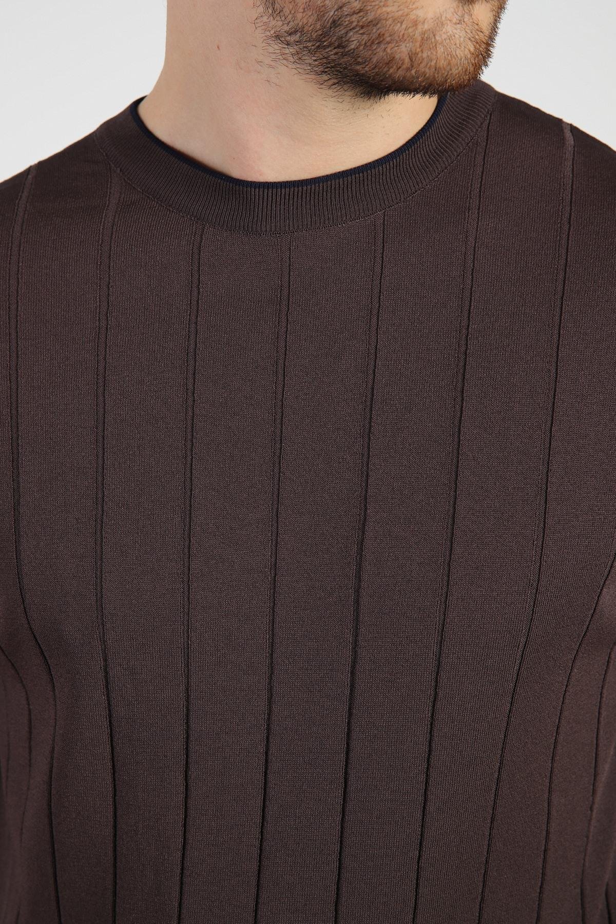 Ferraro Kahve Bisiklet Yaka Erkek Rayon Triko T-Shirt