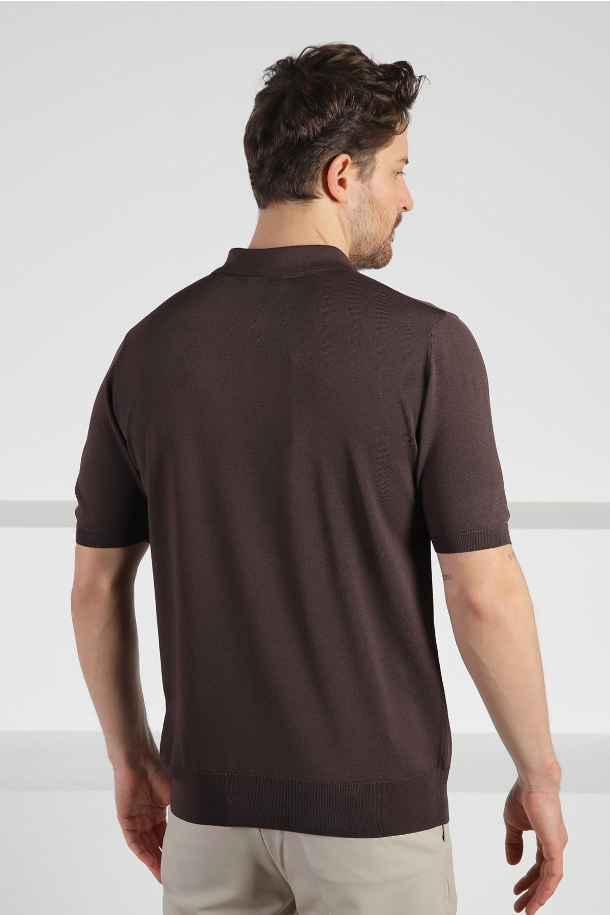 Ferraro Kahve Düğmeli Polo Yaka Erkek Rayon Triko T-Shirt