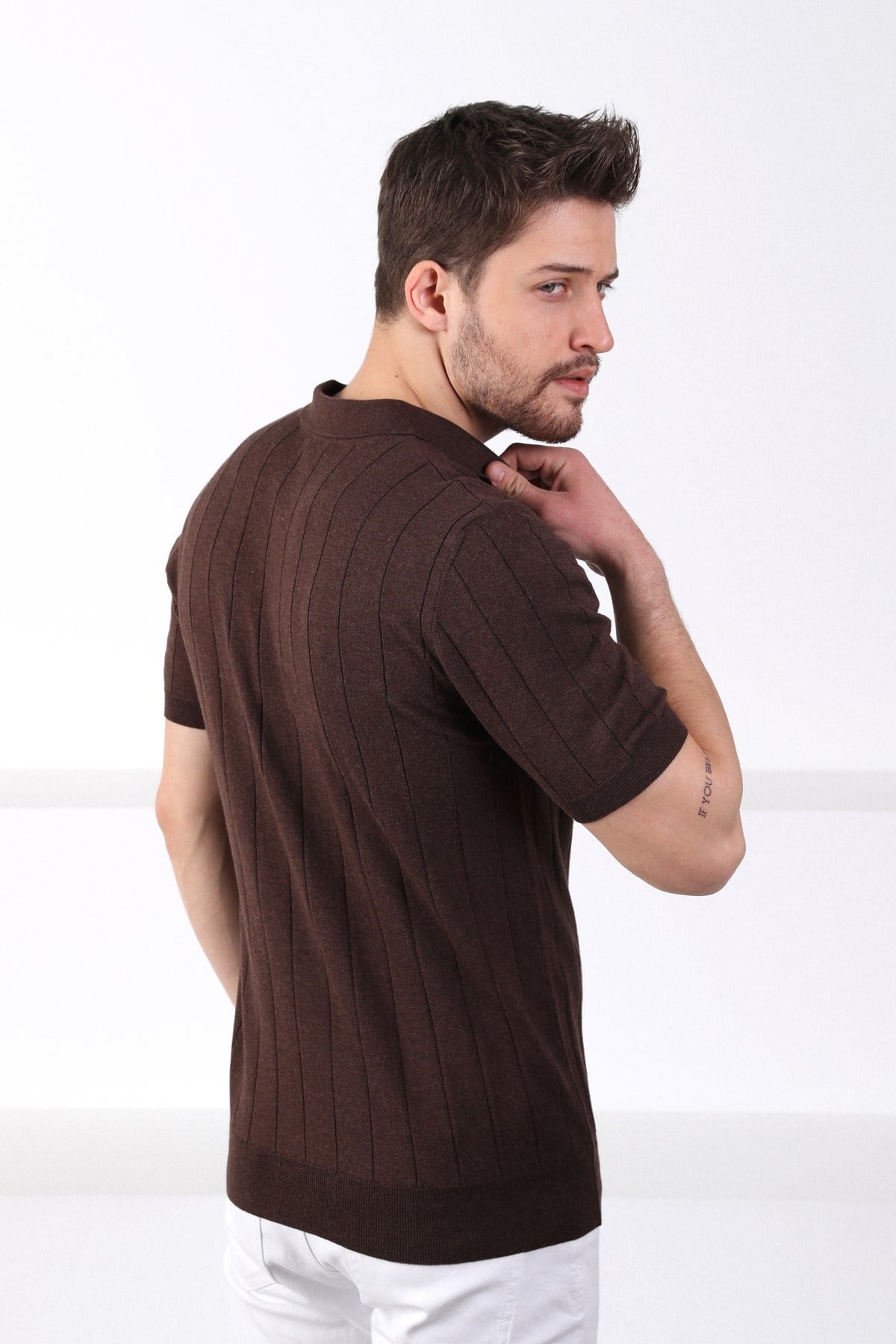Ferraro Kahve Polo Yaka Fitilli Erkek Pamuk Triko T-Shirt