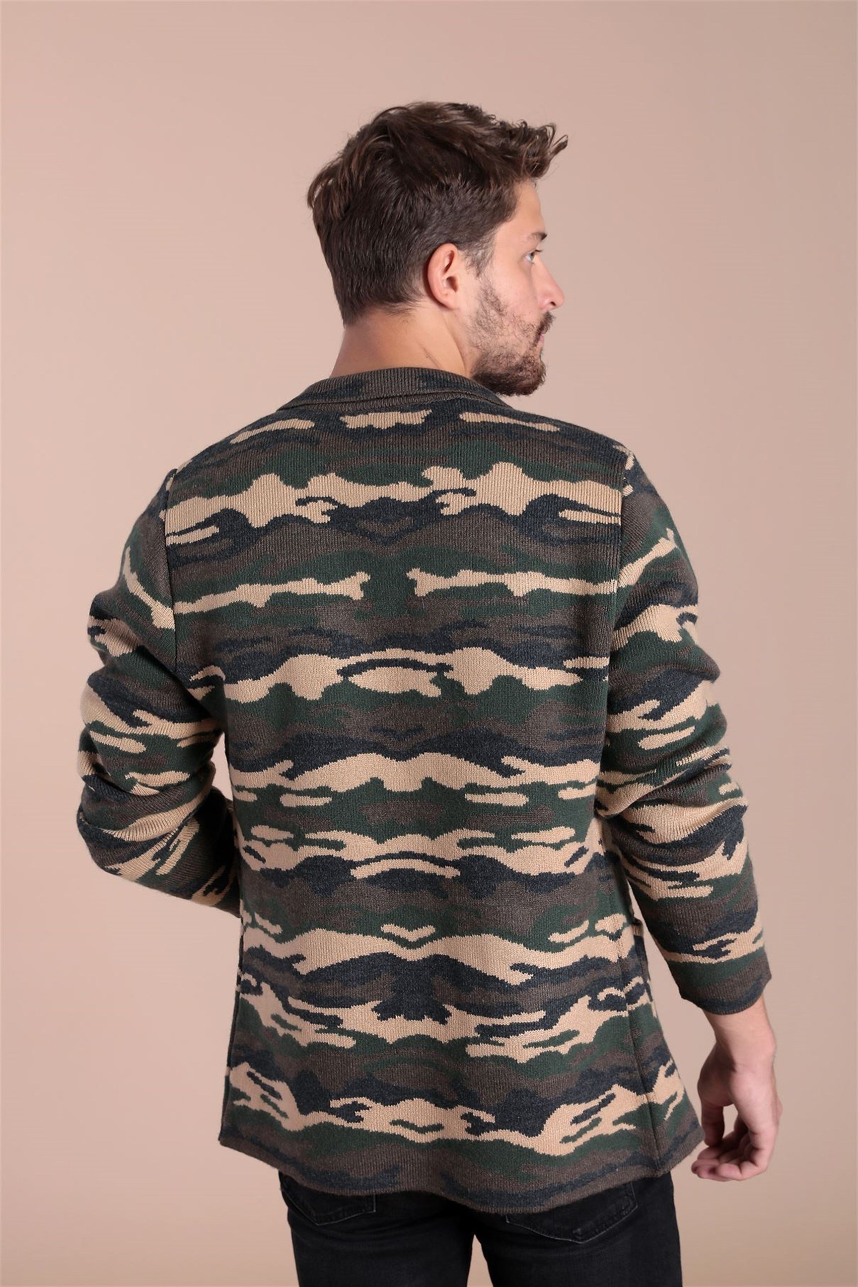 Ferraro Kamuflaj Desenli Yün Triko Ceket