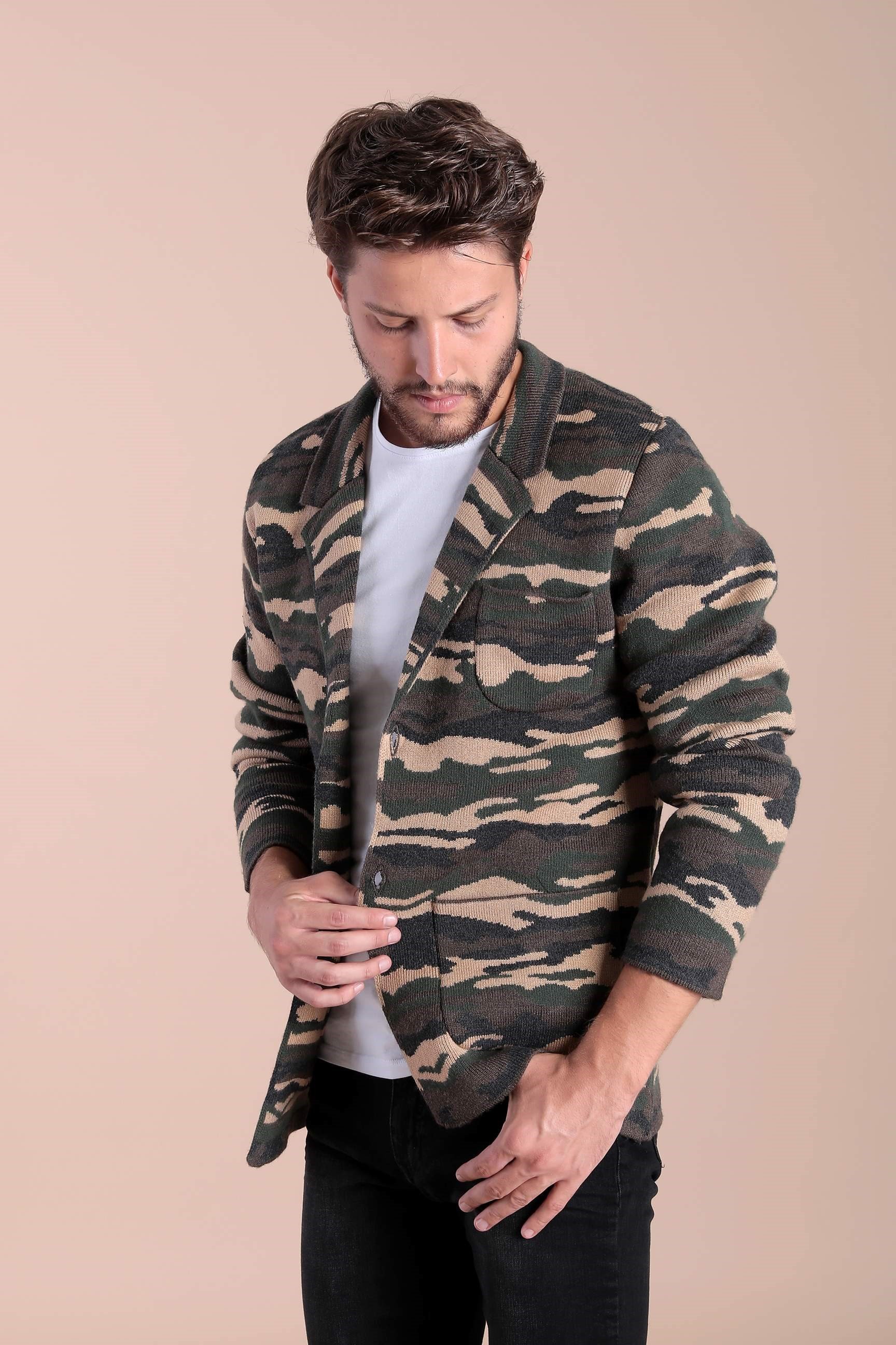 Ferraro Kamuflaj Desenli Yün Triko Ceket