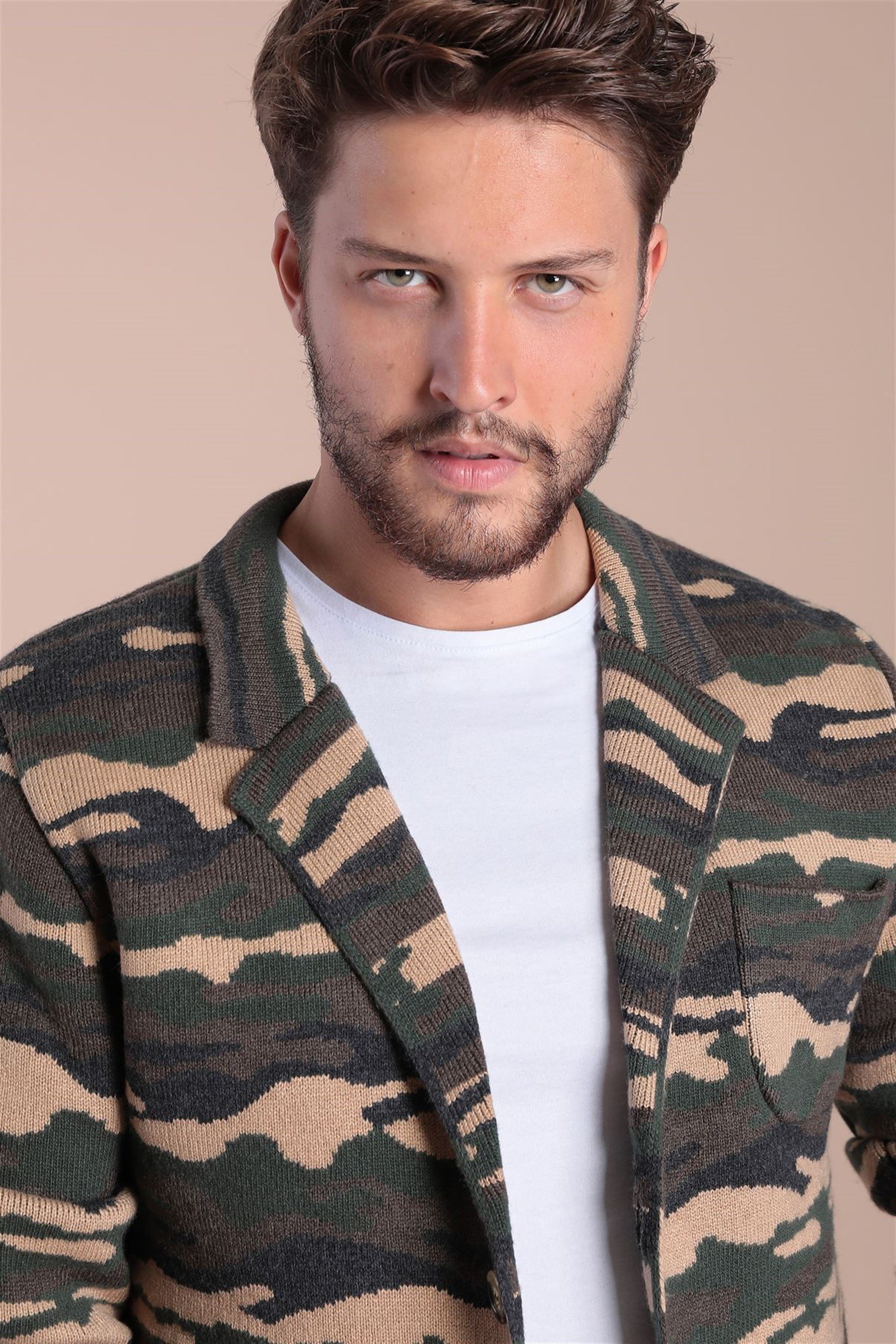 Ferraro Kamuflaj Desenli Yün Triko Ceket