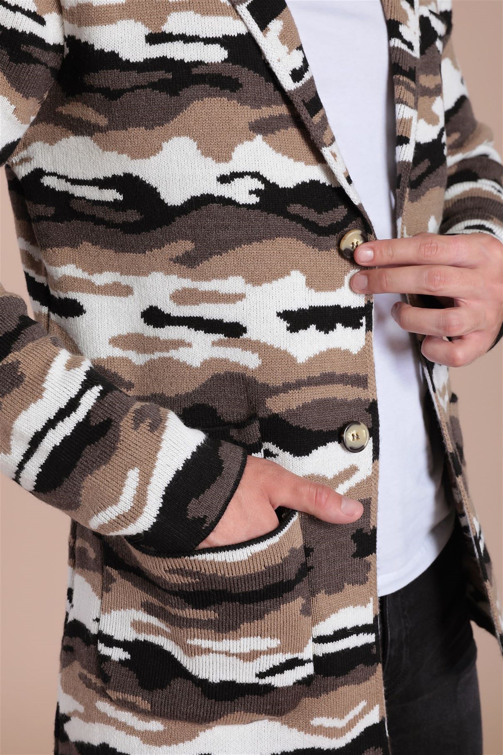 Ferraro Kamuflaj Desenli Yün Triko Ceket