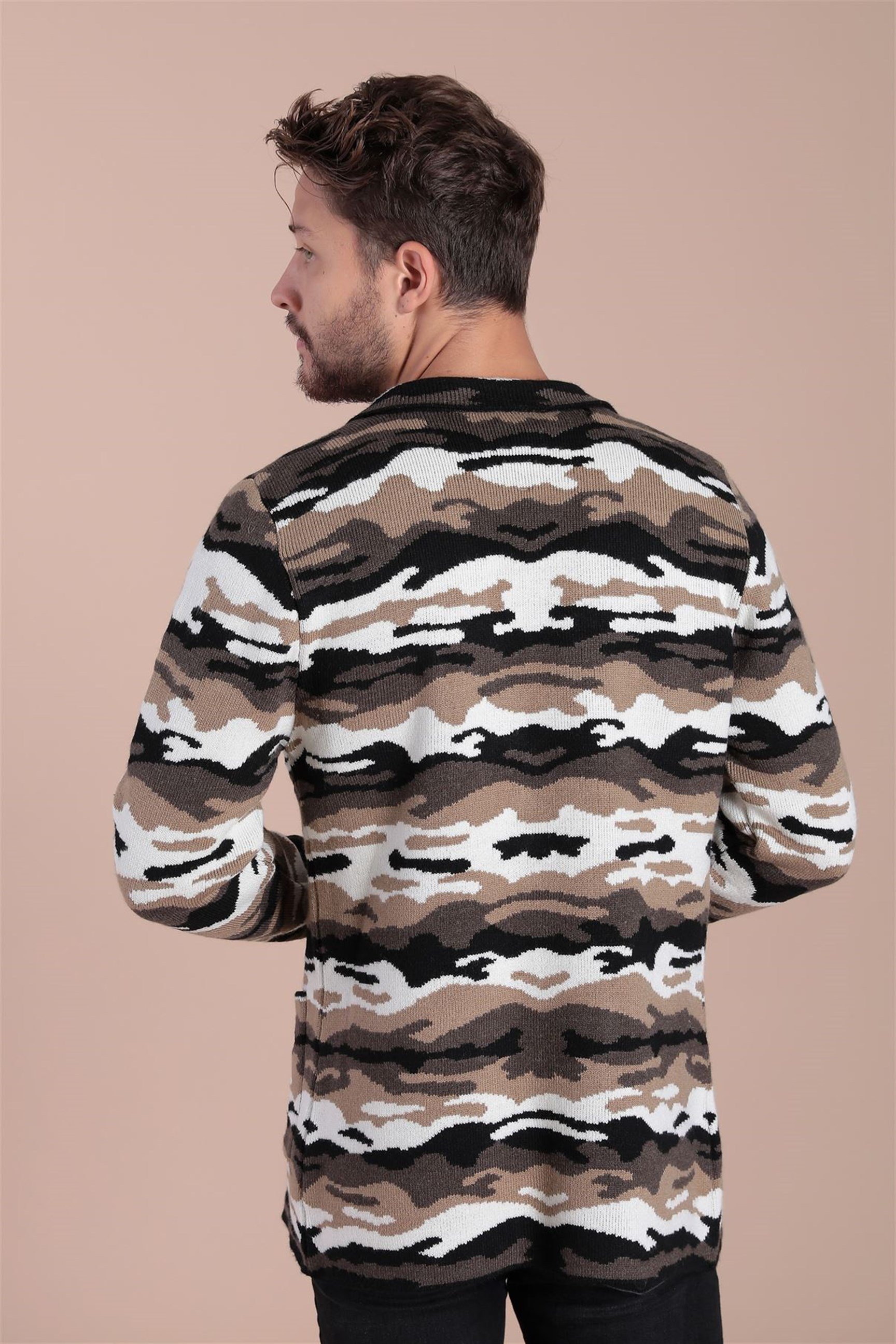 Ferraro Kamuflaj Desenli Yün Triko Ceket