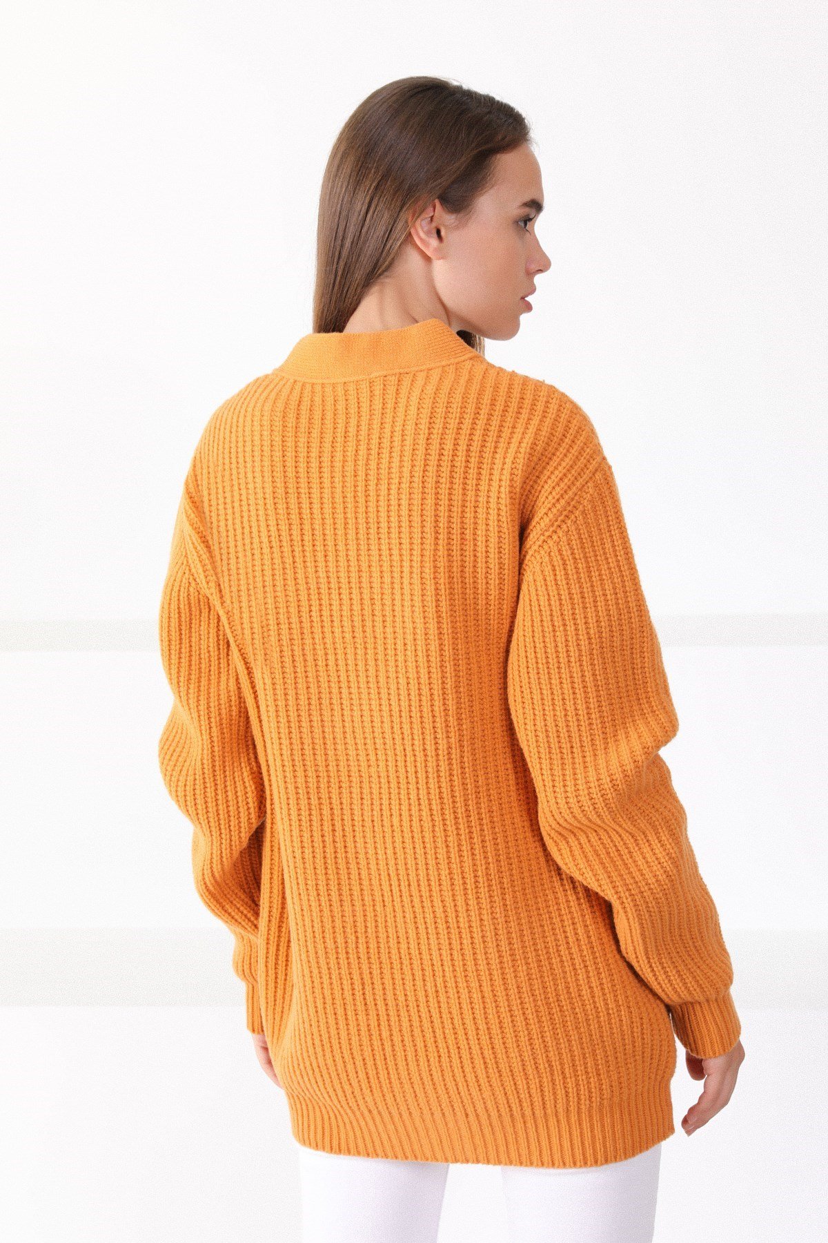 Ferraro Kavuniçi Kuzu Yünü Oversize Kadın Triko Hırka