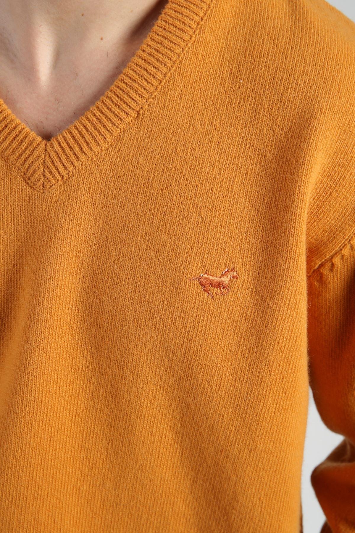 Ferraro Kavuniçi V Yaka Erkek Uzun Kollu %100 Kuzu Yünü Triko Kazak