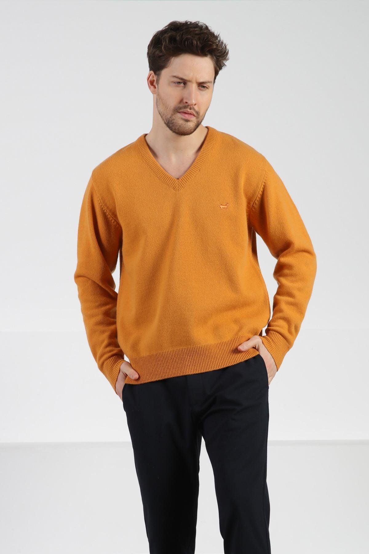 Ferraro Kavuniçi V Yaka Erkek Uzun Kollu %100 Kuzu Yünü Triko Kazak
