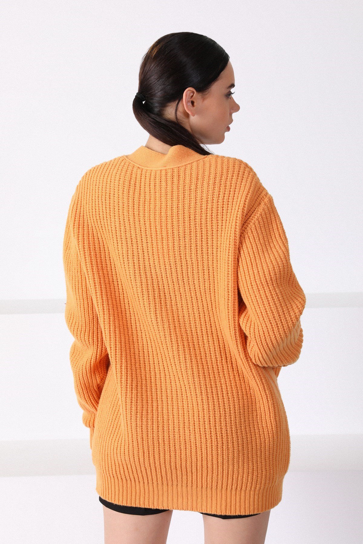 Ferraro Kayısı Kuzu Yünü Oversize Kadın Triko Hırka