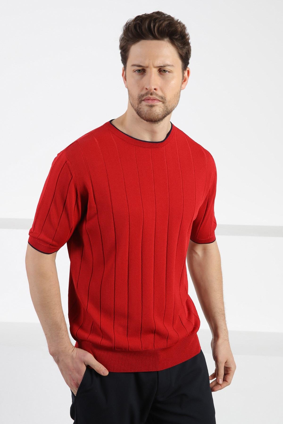 Ferraro Kırmızı Bisiklet Yaka Erkek Rayon Triko T-Shirt