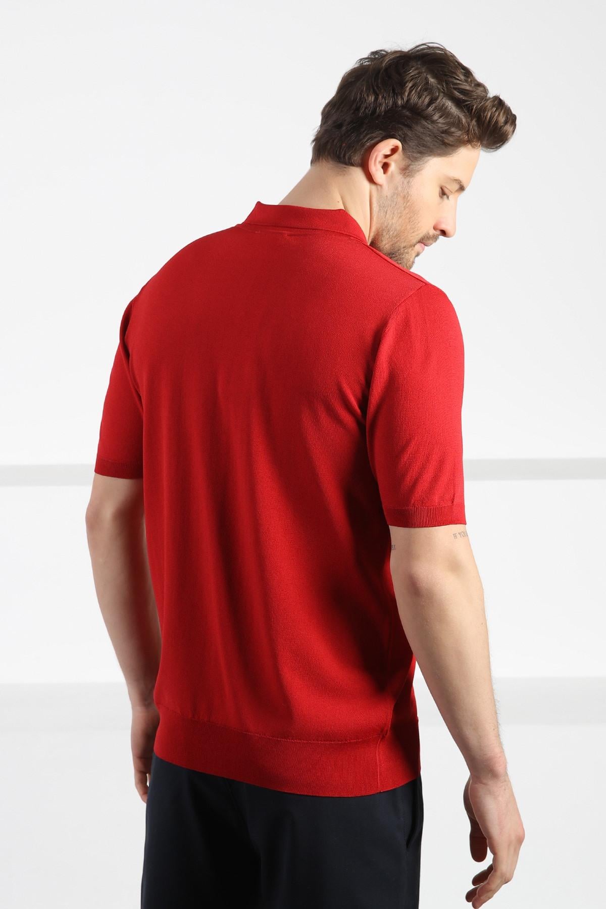 Ferraro Kırmızı Düğmeli Polo Yaka Erkek Rayon Triko T-Shirt